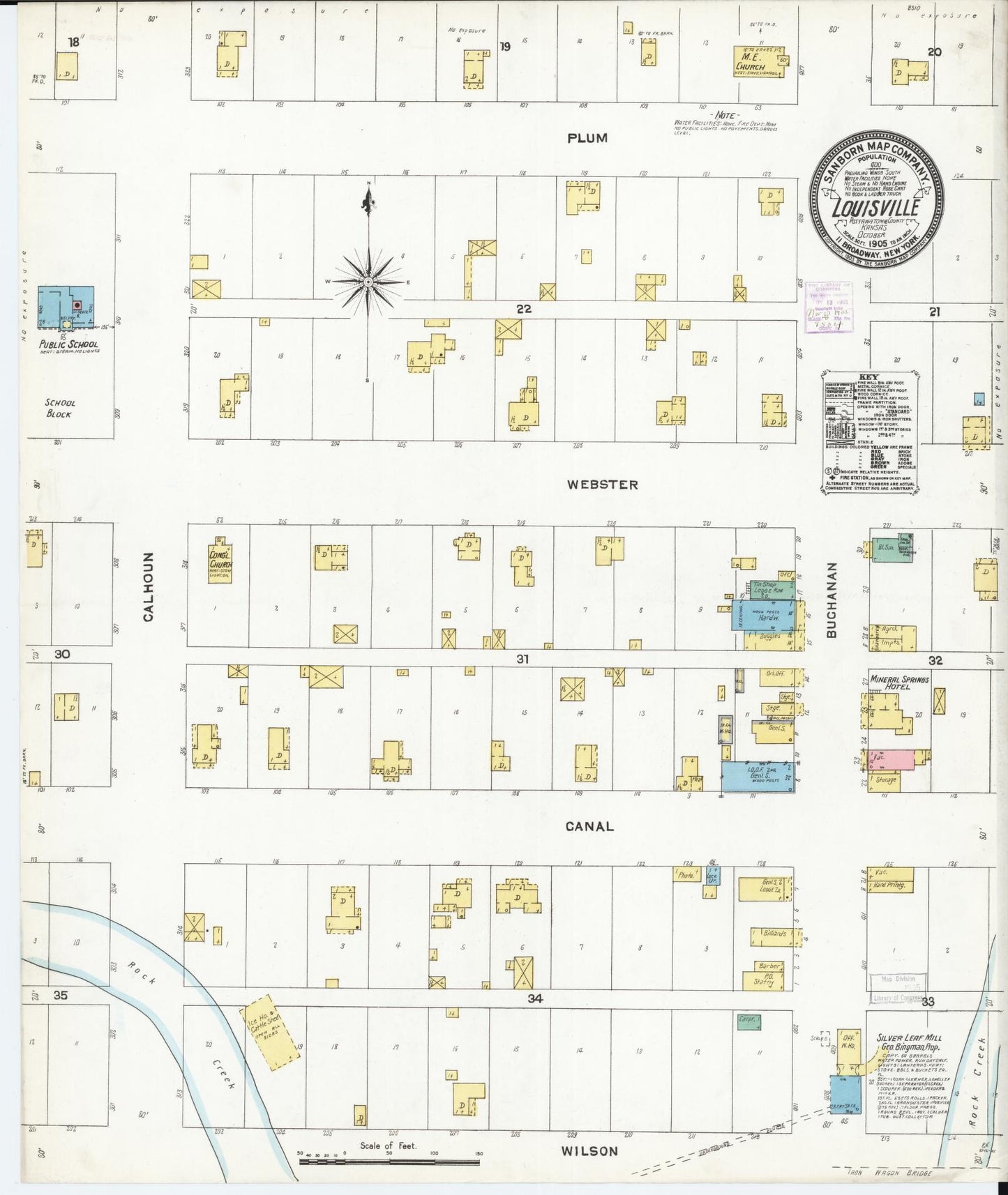 Sanborn Fire Insurance Map from Louisville, Pottawatomie County, Kansas (1905), Sheet #0001 - Historic Sanborn Fire Insurance Map Print, vintage old map wall art, antique decor, genealogy gift, Kansas Kansas map