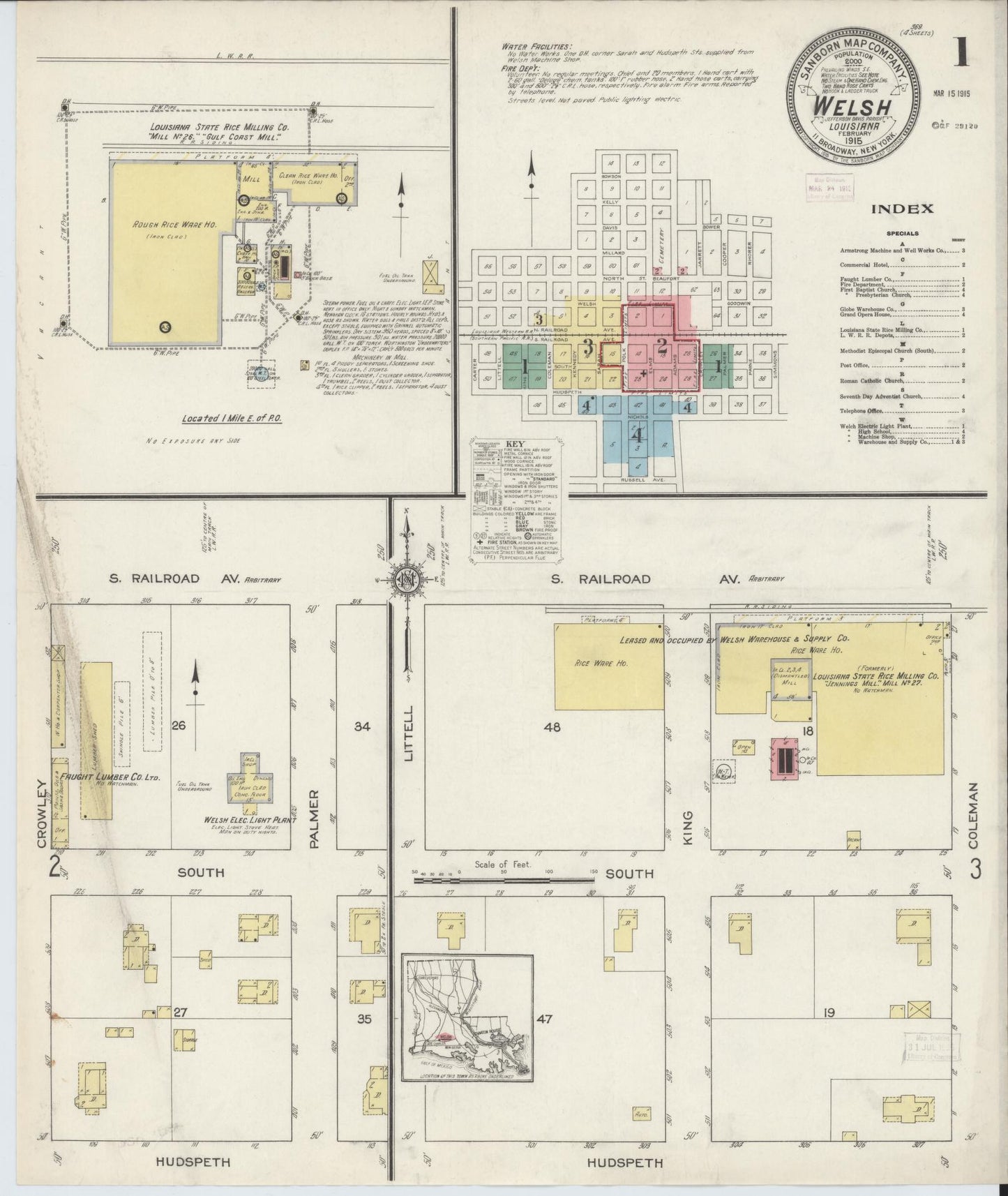 Sanborn Fire Insurance Map from Welsh, Jefferson Davis Parish, Louisiana. (1915) – Historic Sanborn Fire Insurance Map Print