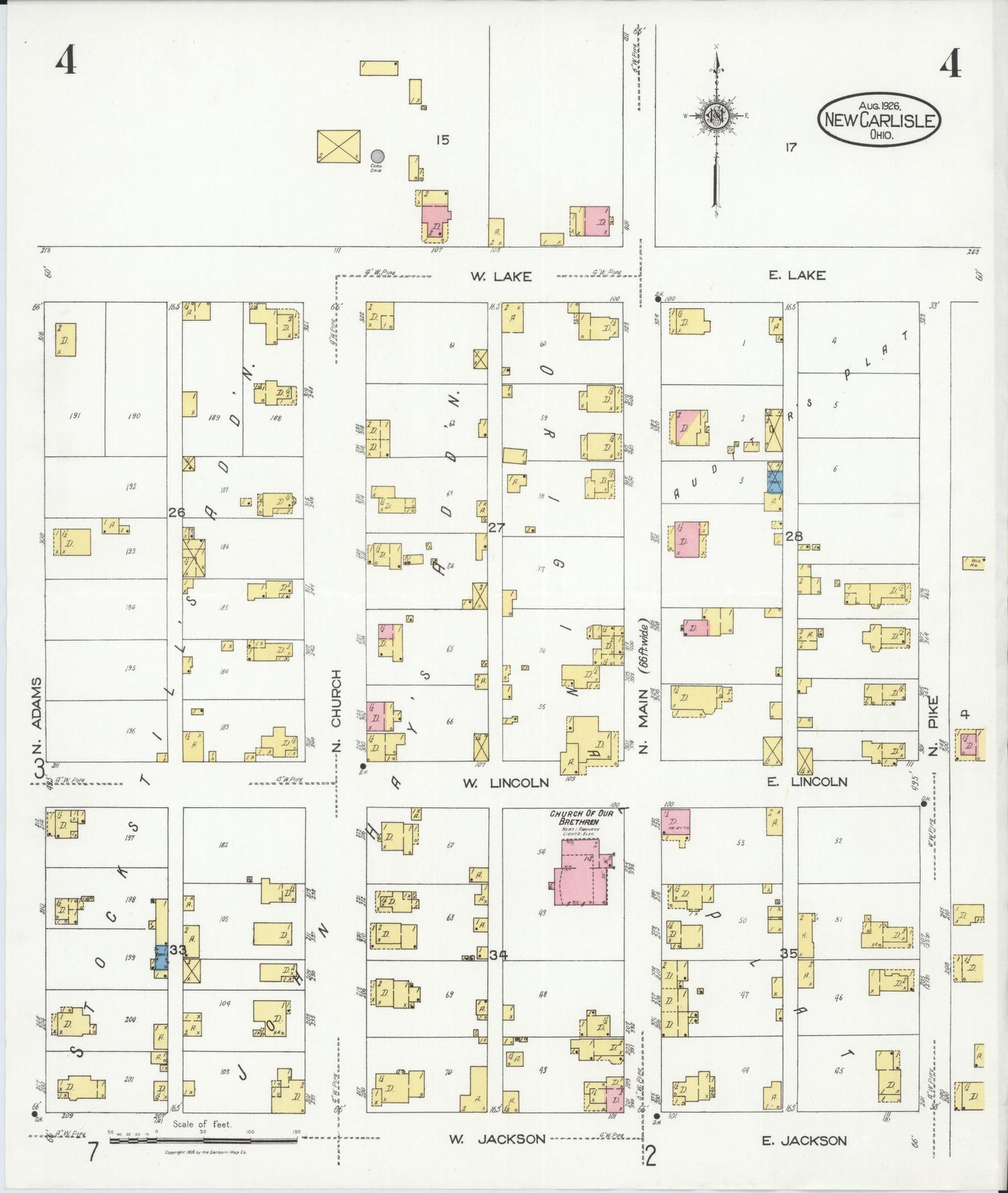 Sanborn Fire Insurance Map from New Carlisle, Clarke County, Ohio (1926), Sheet #0004 - Historic Sanborn Fire Insurance Map Print, vintage old map wall art, antique decor, genealogy gift, Ohio Ohio map
