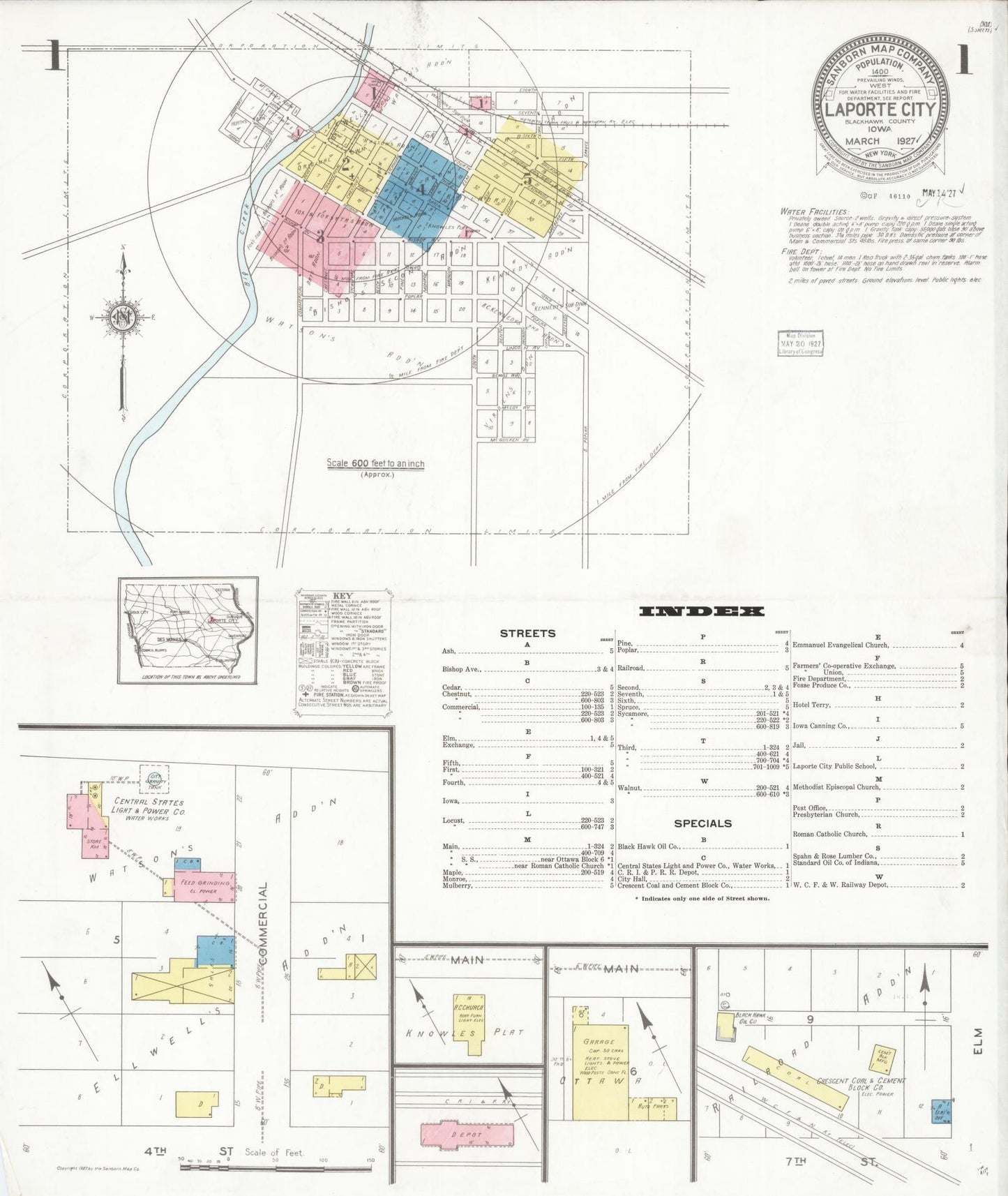 Sanborn Fire Insurance Map from La Porte City, Black Hawk County, Iowa (1927), Sheet #0001 - Historic Sanborn Fire Insurance Map Print, vintage old map wall art