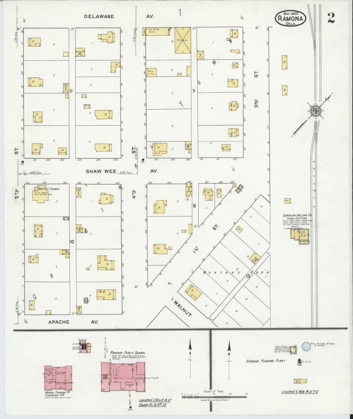 Sanborn Fire Insurance Map from Ramona, Washington County, Oklahoma (1920), Sheet #0002 - Complete Map Set gallery image, historic Sanborn map, vintage wall art, Oklahoma Oklahoma