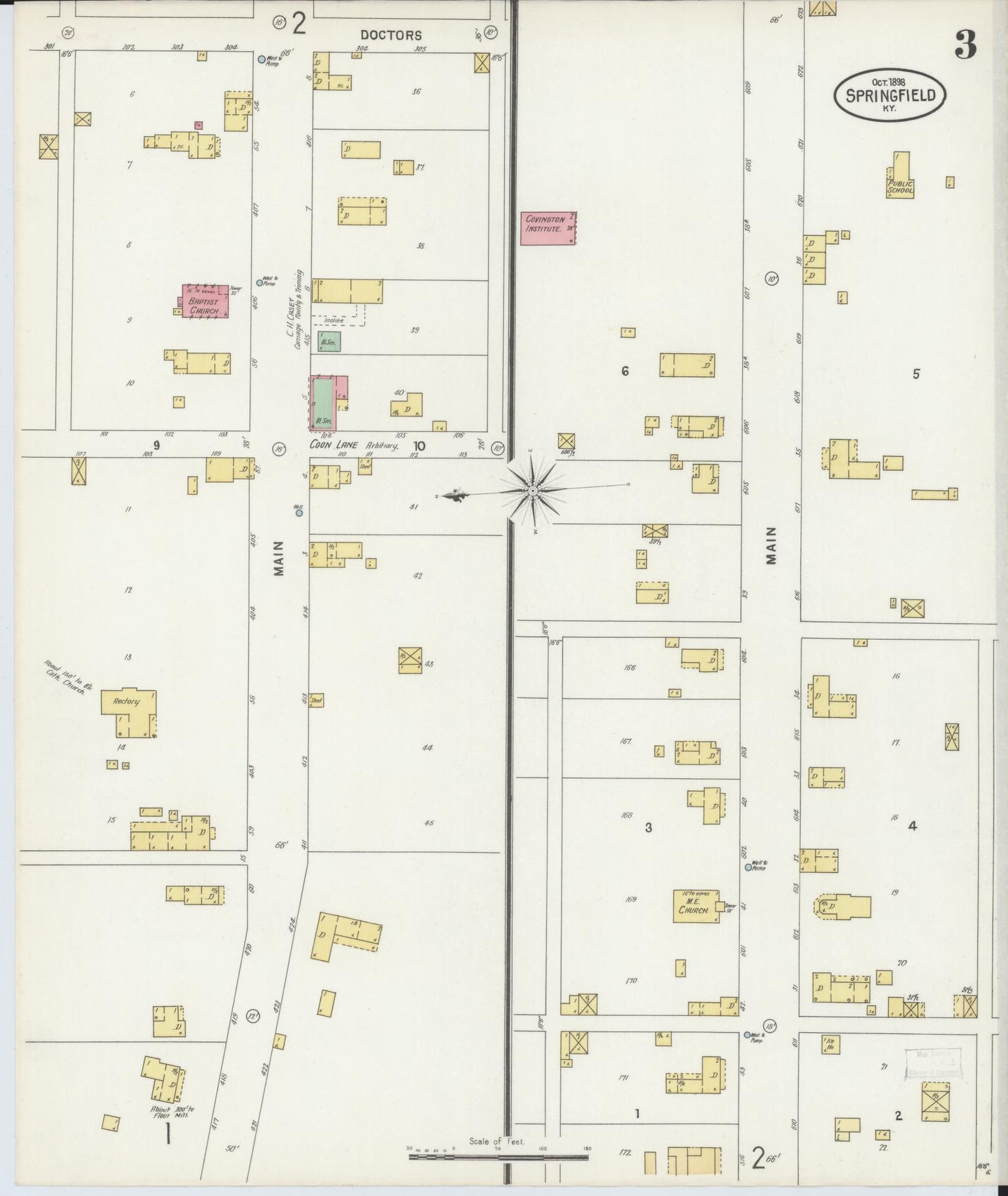 Sanborn Fire Insurance Map from Springfield, Washington County, Kentucky (1898), Sheet #0003 - Complete Map Set gallery image, historic Sanborn map, vintage wall art, Kentucky Kentucky