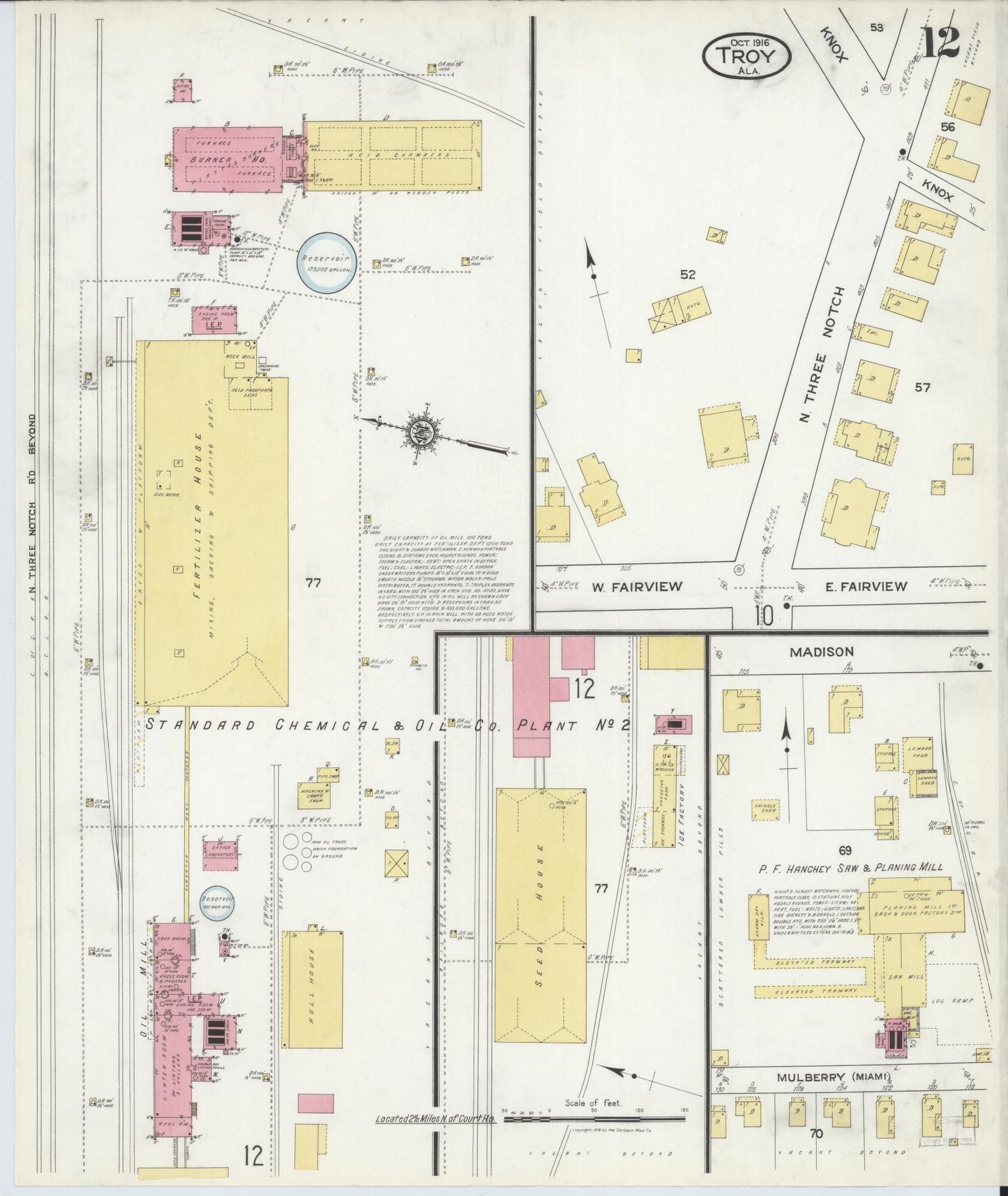 Sanborn Fire Insurance Map from Troy, Pike County, Alabama (1916), Sheet #0012 - Historic Sanborn Fire Insurance Map Print, vintage old map wall art, antique decor, genealogy gift, Alabama Alabama map