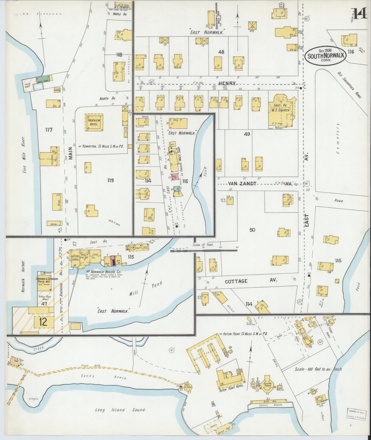 Sanborn Fire Insurance Map from South Norwalk, Fairfield County, Connecticut (1900), Sheet #0014 - Historic Sanborn Fire Insurance Map Print, vintage old map wall art, antique decor, genealogy gift, Connecticut Connecticut map