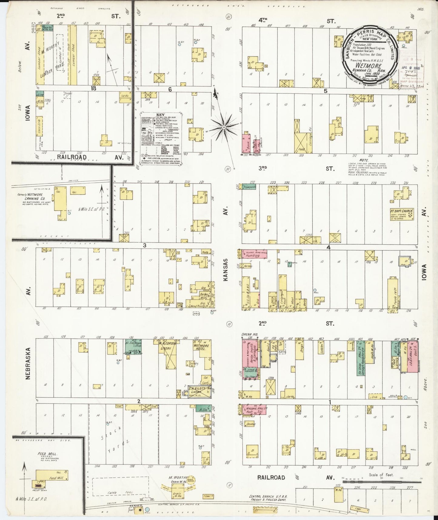Sanborn Fire Insurance Map from Wetmore, Nemaha County, Kansas (1900), Sheet #0001 - Historic Sanborn Fire Insurance Map Print, vintage old map wall art, antique decor, genealogy gift, Kansas Kansas map