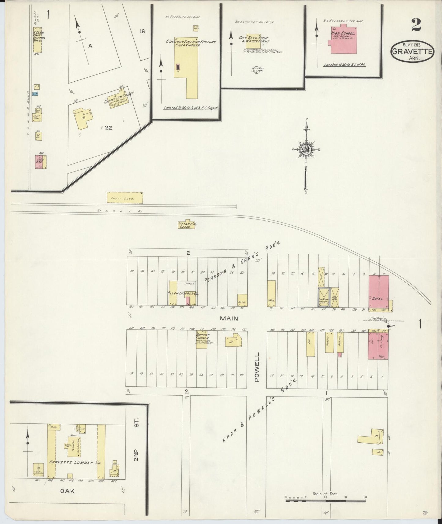 Sanborn Fire Insurance Map from Gravette, Benton County, Arkansas (1913), Sheet #0002 - Historic Sanborn Fire Insurance Map Print, vintage old map wall art, antique decor, genealogy gift, Arkansas Arkansas map