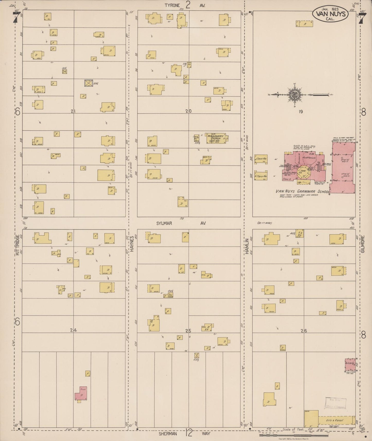 Sanborn Fire Insurance Map from Van Nuys, Los Angeles County, California (1923), Sheet #0007 - Complete Map Set gallery image, historic Sanborn map, vintage wall art, California California