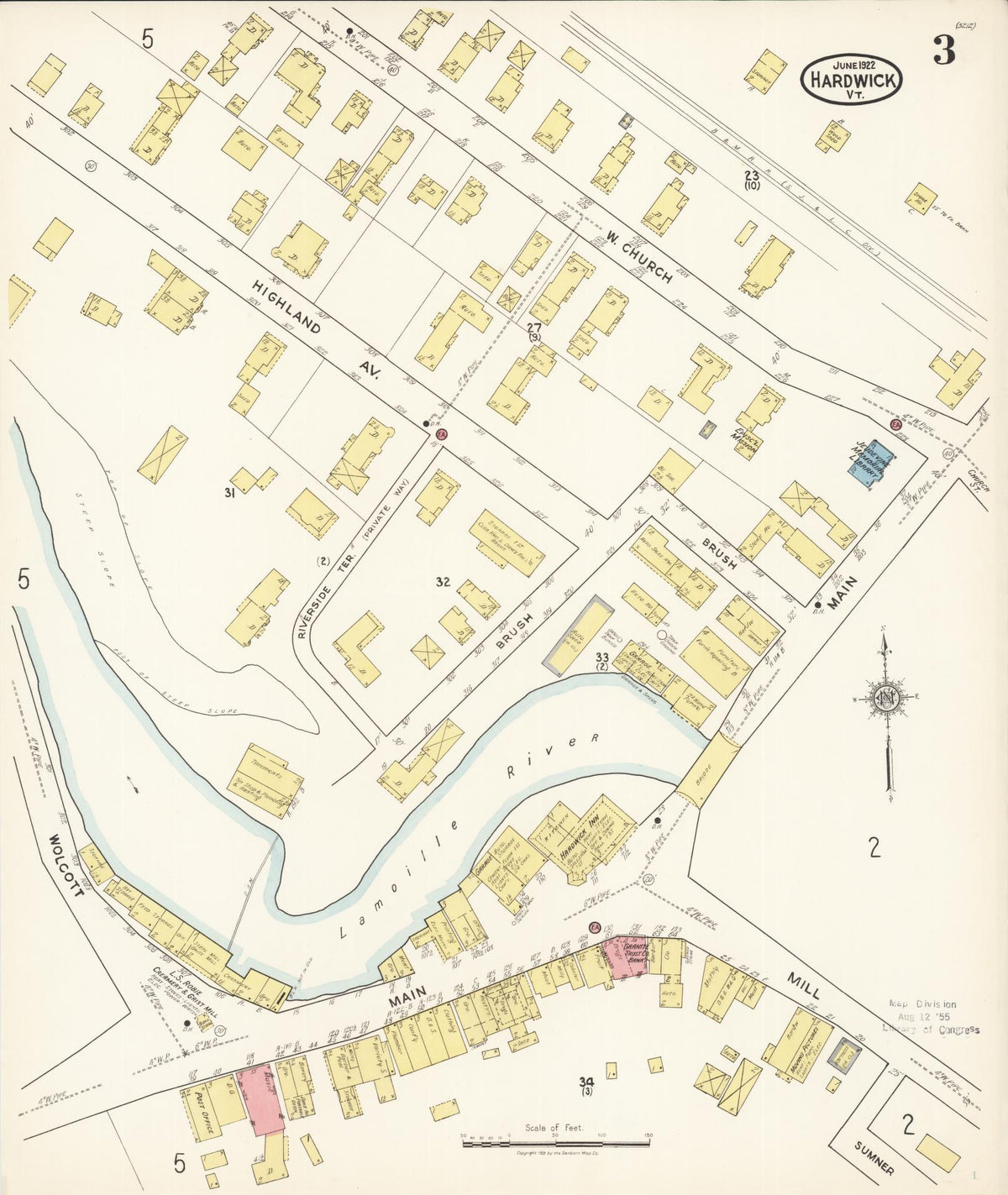 Sanborn Fire Insurance Map from Hardwick, Caledonia County, Vermont (1922), Sheet #0003 - Historic Sanborn Fire Insurance Map Print, vintage old map wall art, antique decor, genealogy gift, Vermont Vermont map