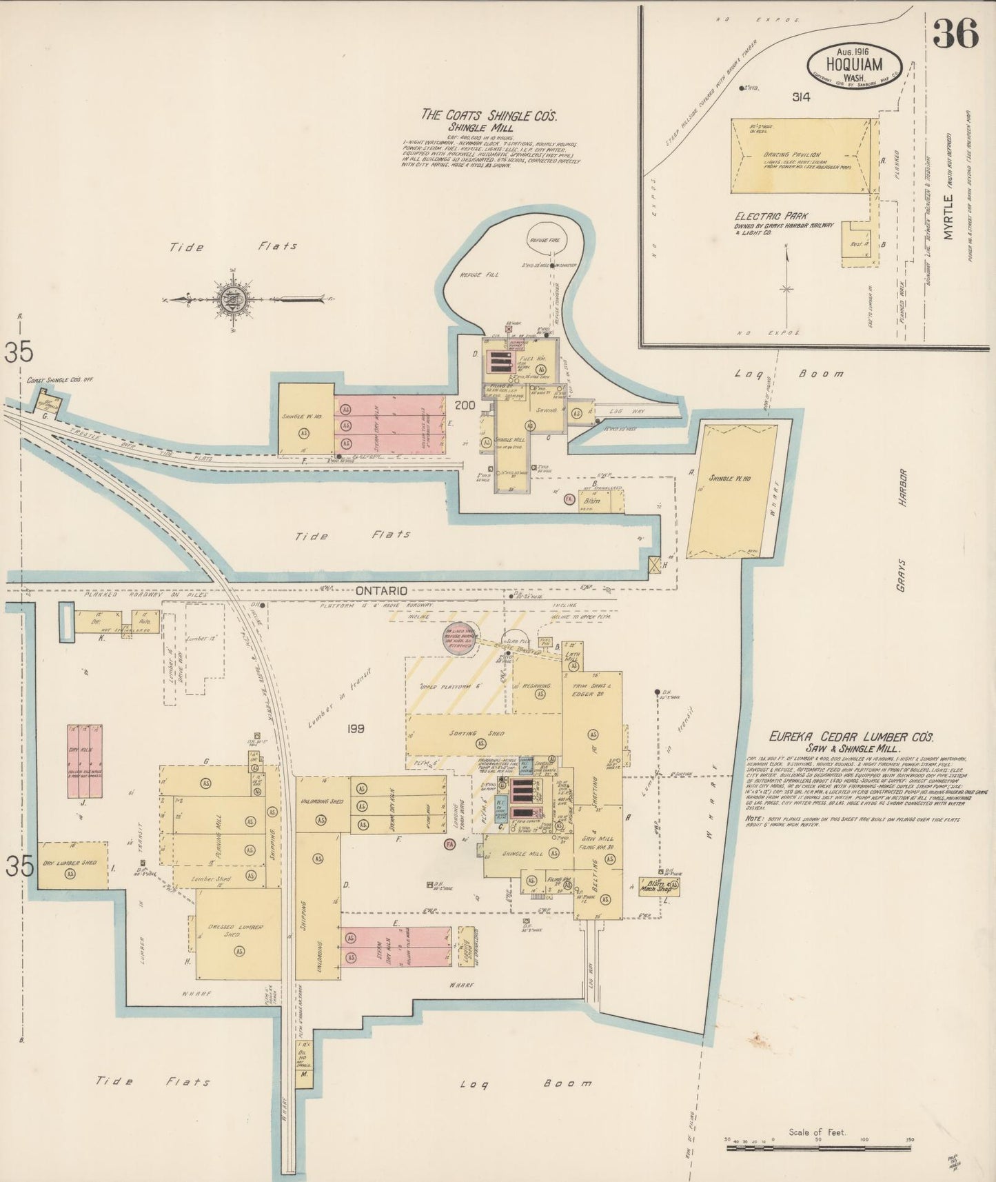 Sanborn Fire Insurance Map from Hoquiam, Grays Harbor County, Washington (1916), Sheet #0036 - Complete Map Set gallery image, historic Sanborn map, vintage wall art, Washington Washington