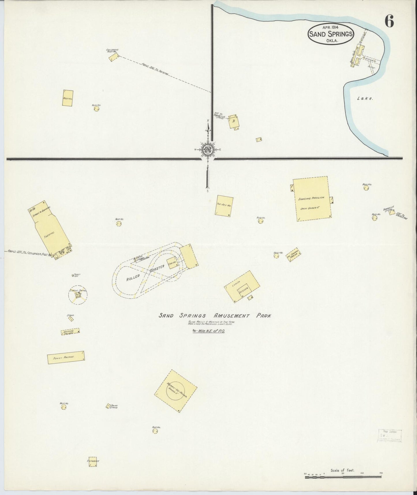 Sanborn Fire Insurance Map from Sand Springs, Tulsa County, Oklahoma (1914), Sheet #0006 - Complete Map Set gallery image, historic Sanborn map, vintage wall art, Oklahoma Oklahoma