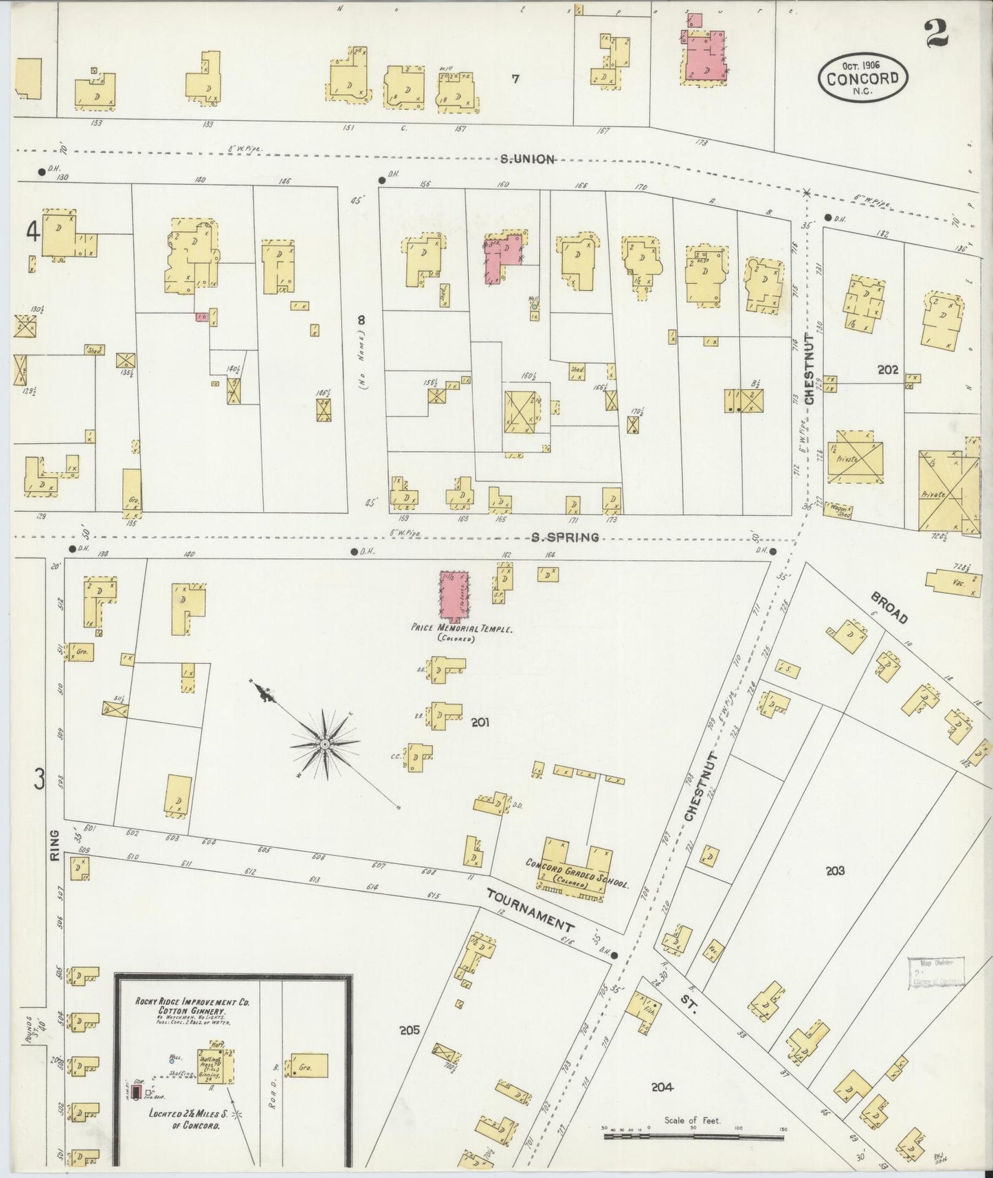 Sanborn Fire Insurance Map from Concord, Cabarrus County, North Carolina (1906), Sheet #0002 - Historic Sanborn Fire Insurance Map Print, vintage old map wall art, antique decor, genealogy gift, North Carolina North Carolina map