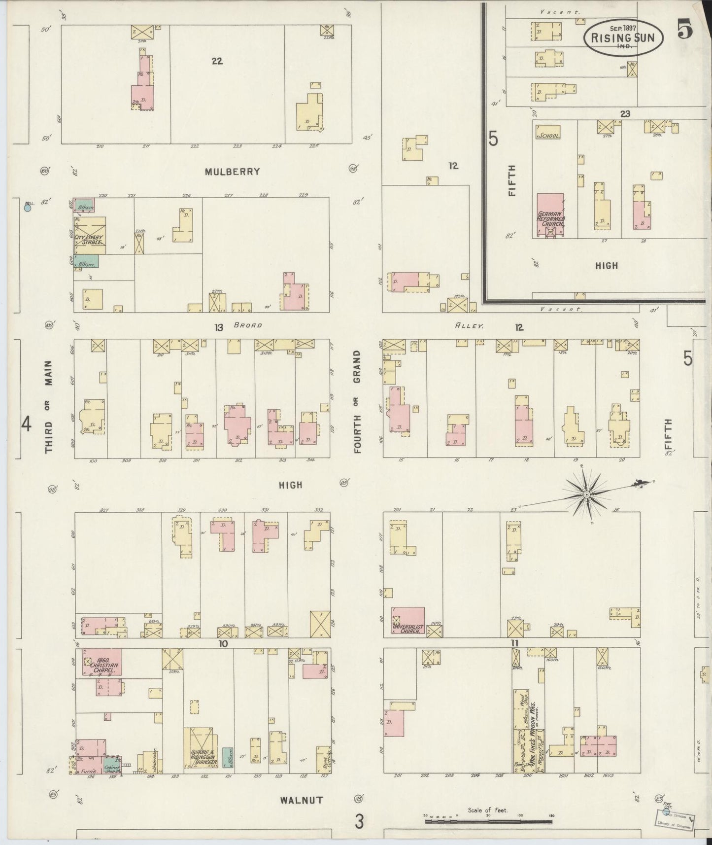 Sanborn Fire Insurance Map from Rising Sun, Ohio County, Indiana (1897), Sheet #0005 - Complete Map Set gallery image, historic Sanborn map, vintage wall art, Indiana Indiana