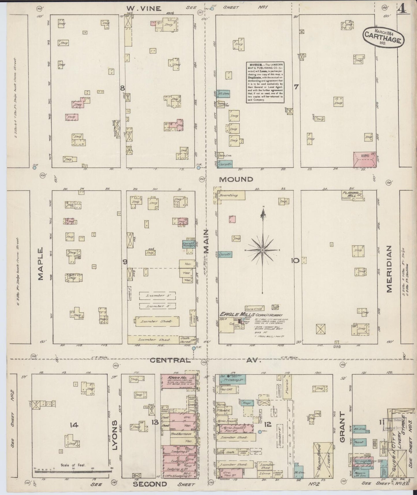 Sanborn Fire Insurance Map from Carthage, Jasper County, Missouri (1884), Sheet #0004 - Historic Sanborn Fire Insurance Map Print, vintage old map wall art, antique decor, genealogy gift, Missouri Missouri map