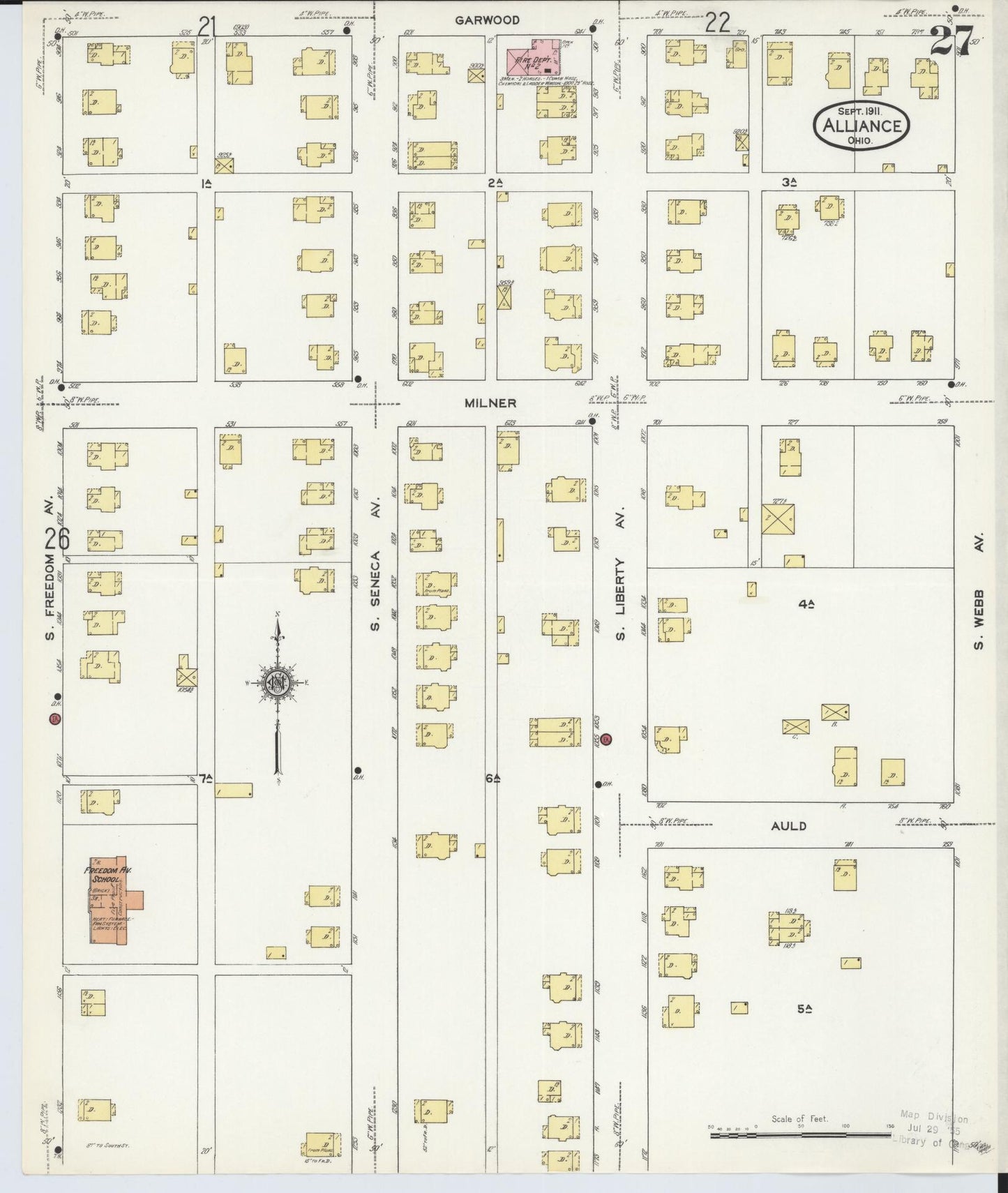 Sanborn Fire Insurance Map from Alliance, Stark County, Ohio (1911), Sheet #0027 - Historic Sanborn Fire Insurance Map Print, vintage old map wall art, antique decor, genealogy gift, Ohio Ohio map
