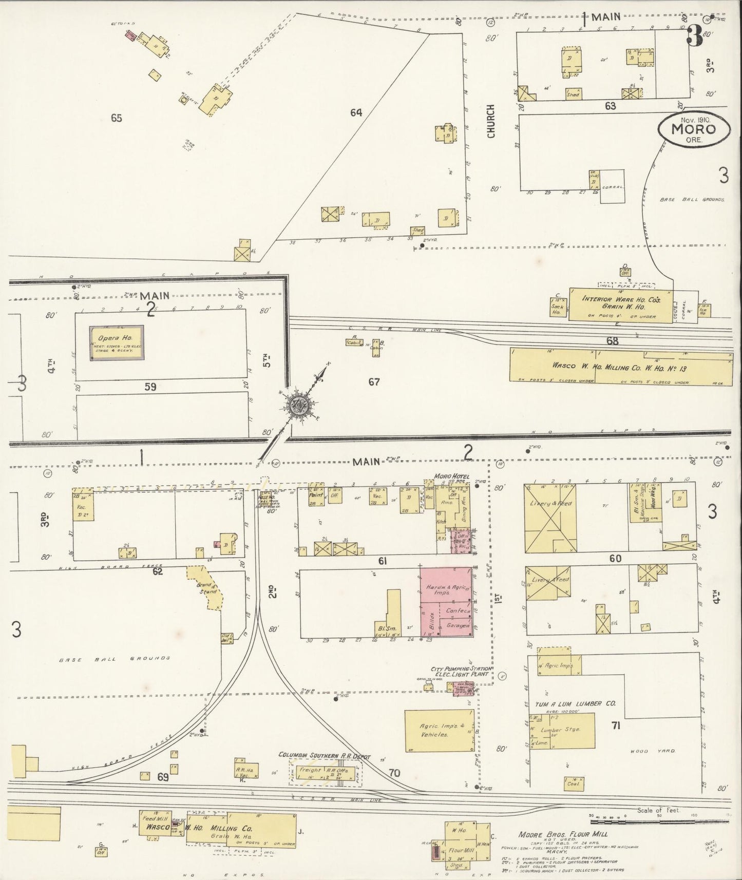 Sanborn Fire Insurance Map from Moro, Sherman County, Oregon (1910), Sheet #0003 - Complete Map Set gallery image, historic Sanborn map, vintage wall art, Oregon Oregon