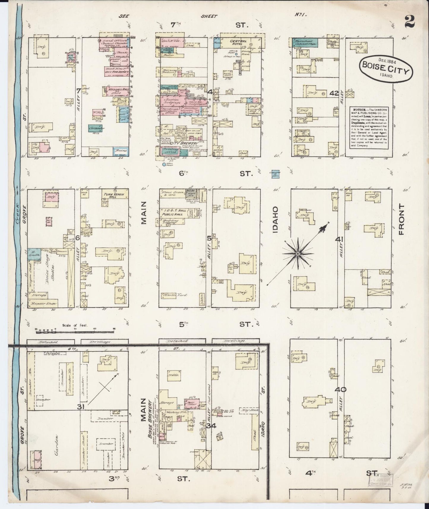 Sanborn Fire Insurance Map from Boise, Ada County, Idaho (1884), Sheet #0002 - Historic Sanborn Fire Insurance Map Print, vintage old map wall art, antique decor, genealogy gift, Idaho Idaho map