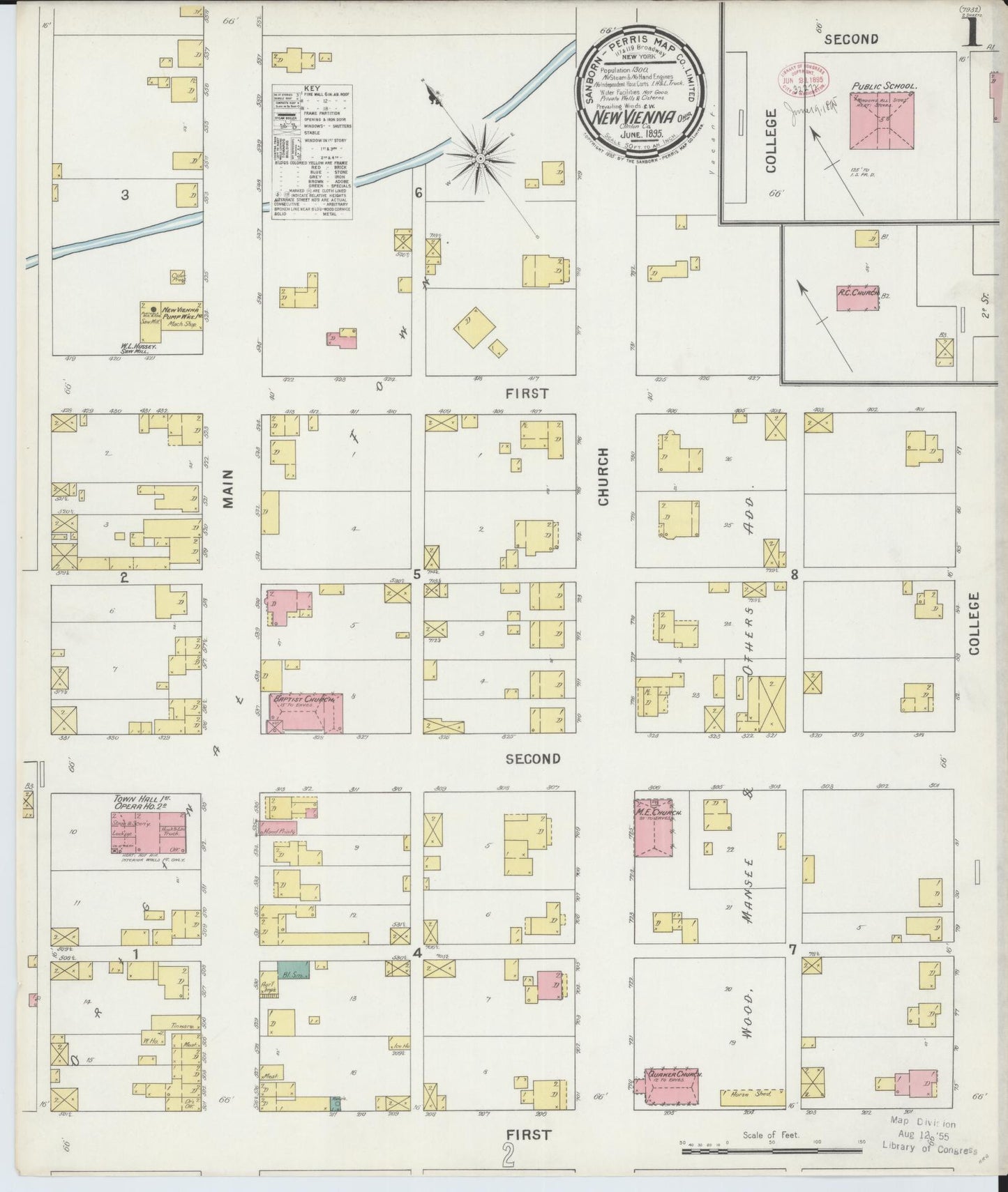 Sanborn Fire Insurance Map from New Vienna, Clinton County, Ohio (1895), Sheet #0001 - Historic Sanborn Fire Insurance Map Print, vintage old map wall art, antique decor, genealogy gift, Ohio Ohio map