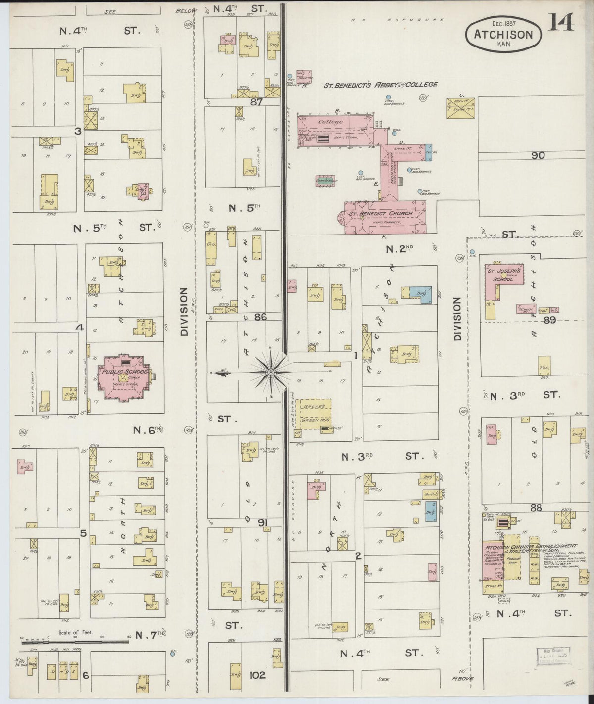 Sanborn Fire Insurance Map from Atchison, Atchison County, Kansas (1887), Sheet #0014 - Historic Sanborn Fire Insurance Map Print, vintage old map wall art, antique decor, genealogy gift, Kansas Kansas map