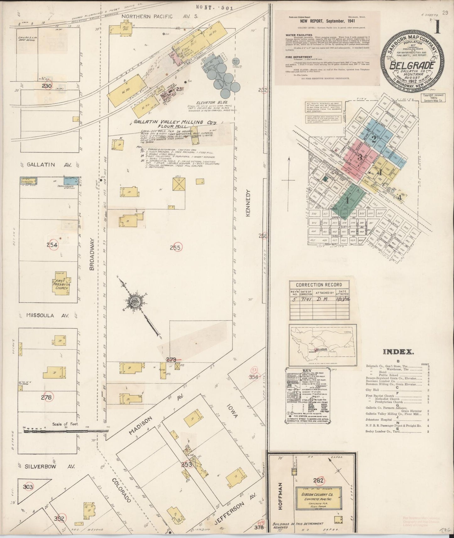 Sanborn Fire Insurance Map from Belgrade, Gallatin County, Montana (1941), Sheet #0001 - Historic Sanborn Fire Insurance Map Print, vintage old map wall art, antique decor, genealogy gift, Montana Montana map