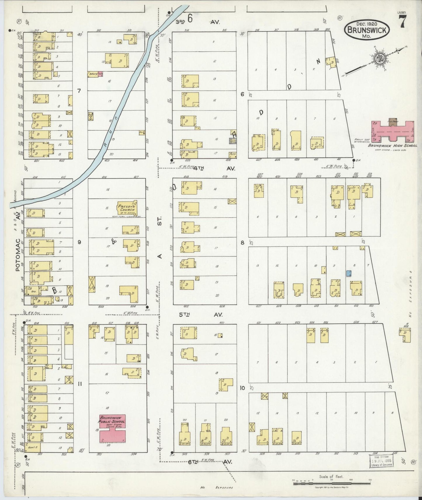 Frederick, Maryland - 1920 - Sanborn Fire Insurance Map, Sheet #0007 - Historic Sanborn Fire Insurance Map Print, Frederick Maryland 1920 0007 vintage old map wall art