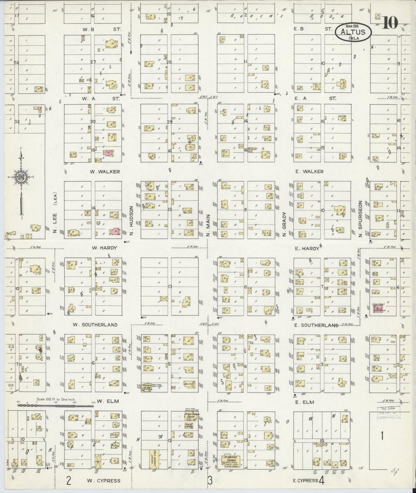 Sanborn Fire Insurance Map from Altus, Jackson County, Oklahoma (1914), Sheet #0010 - Historic Sanborn Fire Insurance Map Print, vintage old map wall art, antique decor, genealogy gift, Oklahoma Oklahoma map