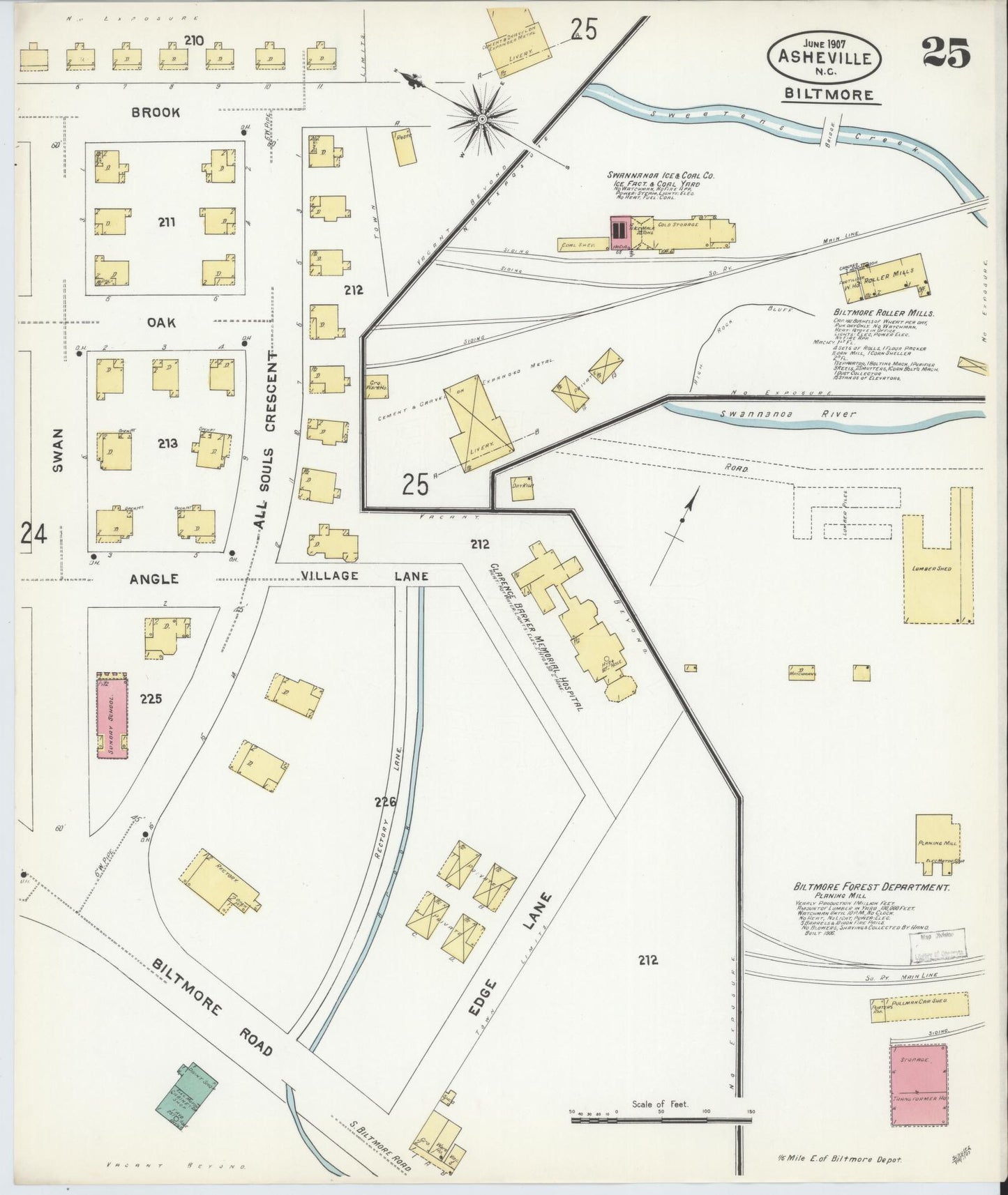 Sanborn Fire Insurance Map from Asheville, Buncombe County, North Carolina (1907), Sheet #0025 - Historic Sanborn Fire Insurance Map Print, vintage old map wall art, antique decor, genealogy gift, North Carolina North Carolina map