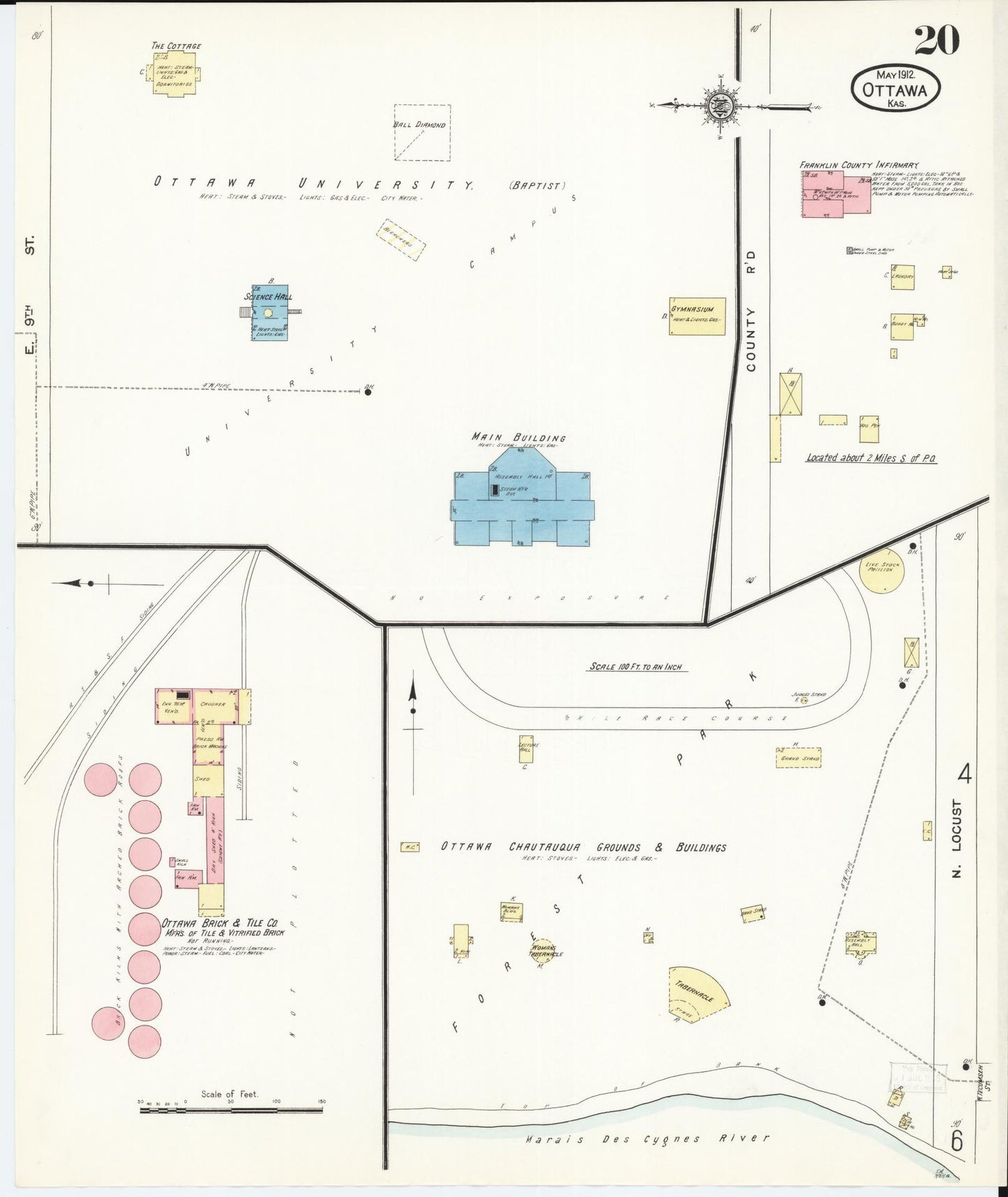 Sanborn Fire Insurance Map from Ottawa, Franklin County, Kansas (1912), Sheet #0020 - Historic Sanborn Fire Insurance Map Print, vintage old map wall art, antique decor, genealogy gift, Kansas Kansas map
