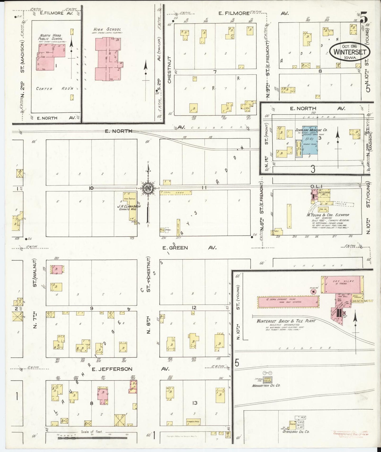Sanborn Fire Insurance Map from Winterset, Madison County, Iowa (1916), Sheet #0005 - Historic Sanborn Fire Insurance Map Print