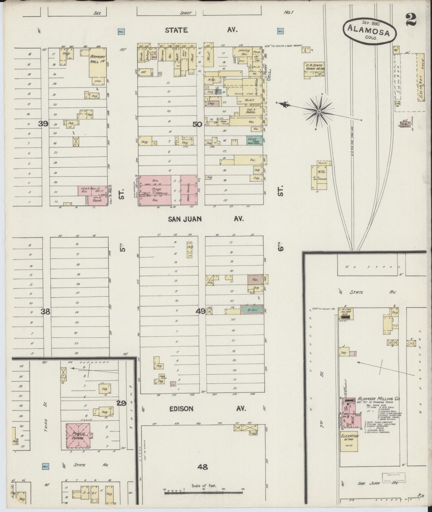 Sanborn Fire Insurance Map from Alamosa, Alamosa County, Colorado (1890), Sheet #0002 - Complete Map Set gallery image, historic Sanborn map, vintage wall art, Colorado Colorado