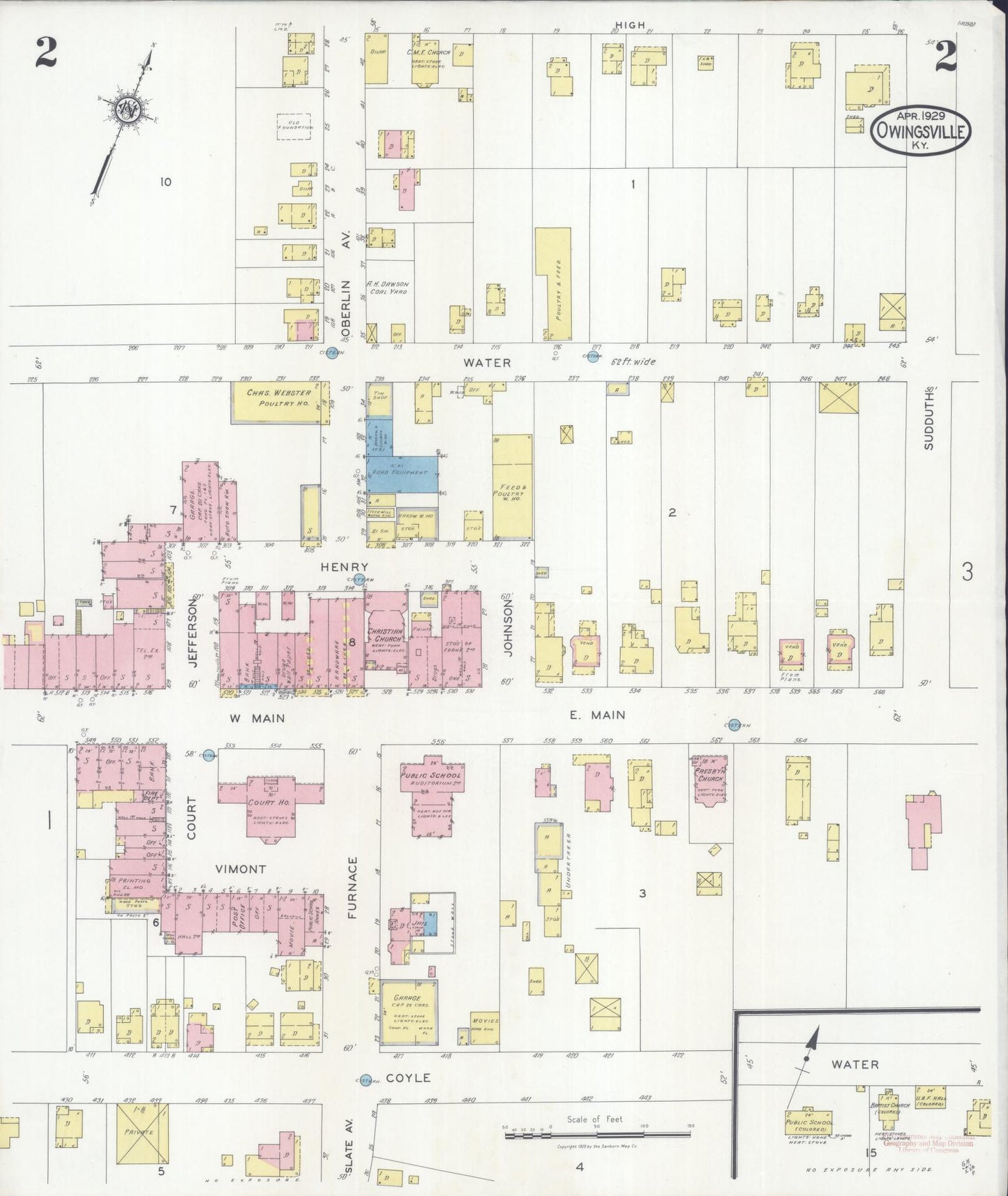 Sanborn Fire Insurance Map from Owingsville, Bath County, Kentucky (1929), Sheet #0002 - Historic Sanborn Fire Insurance Map Print, vintage old map wall art, antique decor, genealogy gift, Kentucky Kentucky map