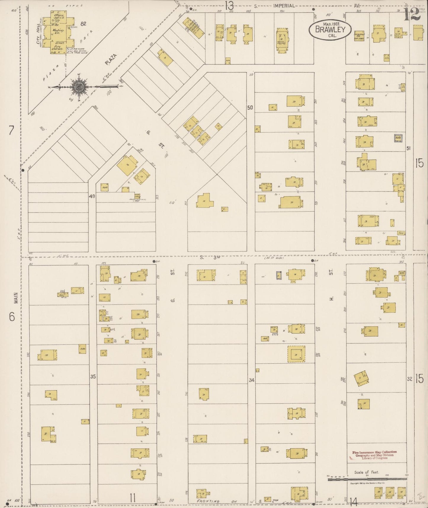 Sanborn Fire Insurance Map from Brawley, Imperial County, California (1922), Sheet #0012 - Historic Sanborn Fire Insurance Map Print, vintage old map wall art, antique decor, genealogy gift, California California map