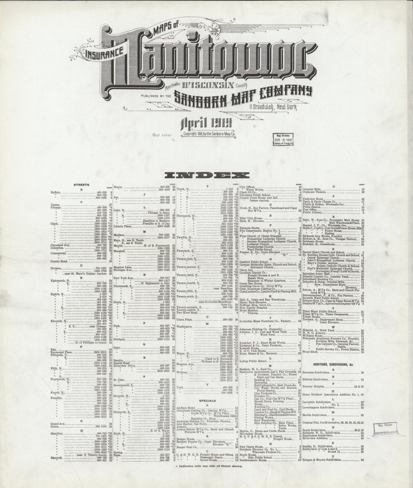 Manitowoc, Manitowoc County, Wisconsin (1919) – Sanborn Fire Insurance Map – Map View