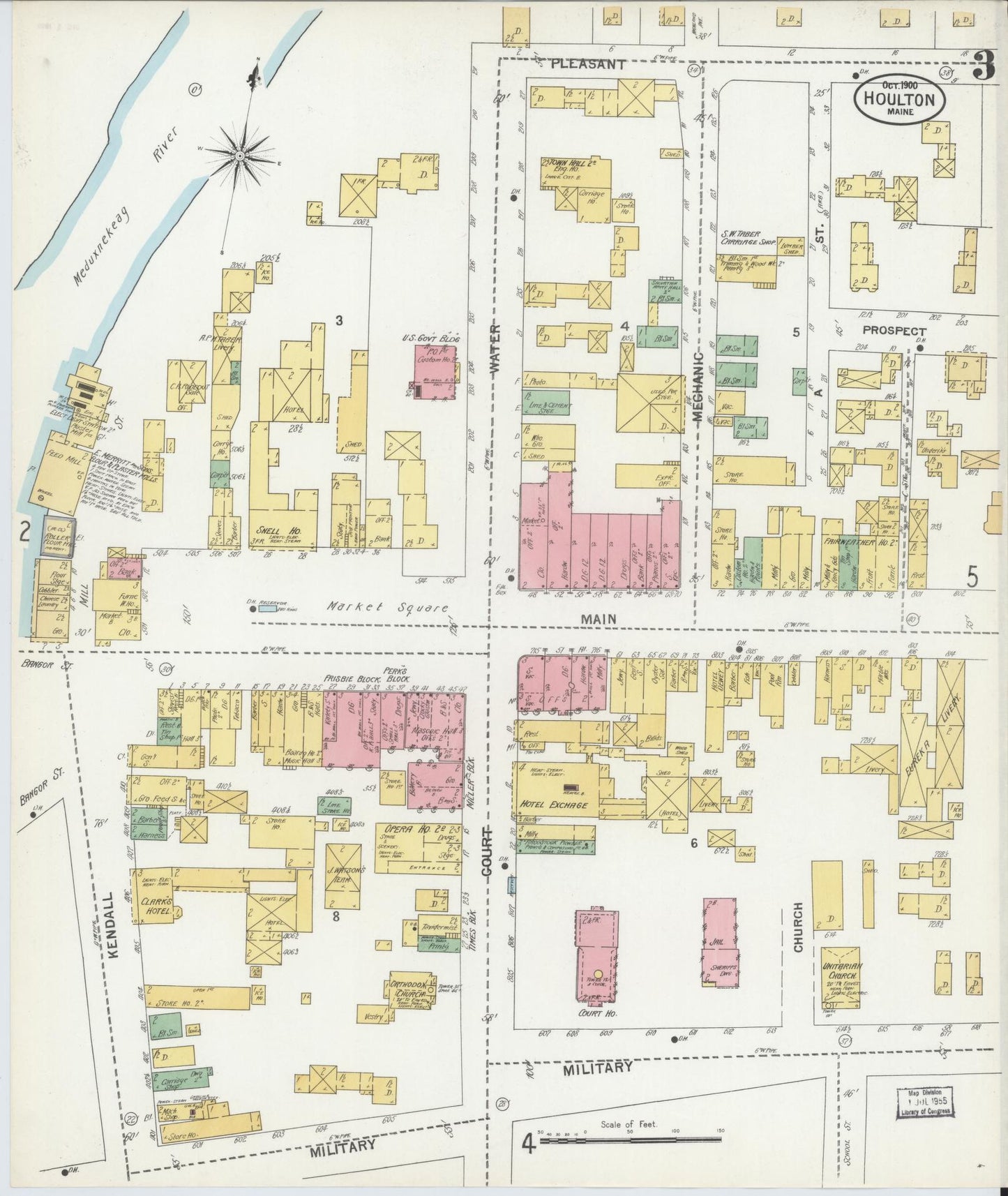 Sanborn Fire Insurance Map from Houlton, Aroostook County, Maine (1900), Sheet #0003 - Historic Sanborn Fire Insurance Map Print, vintage old map wall art, antique decor, genealogy gift, Maine Maine map