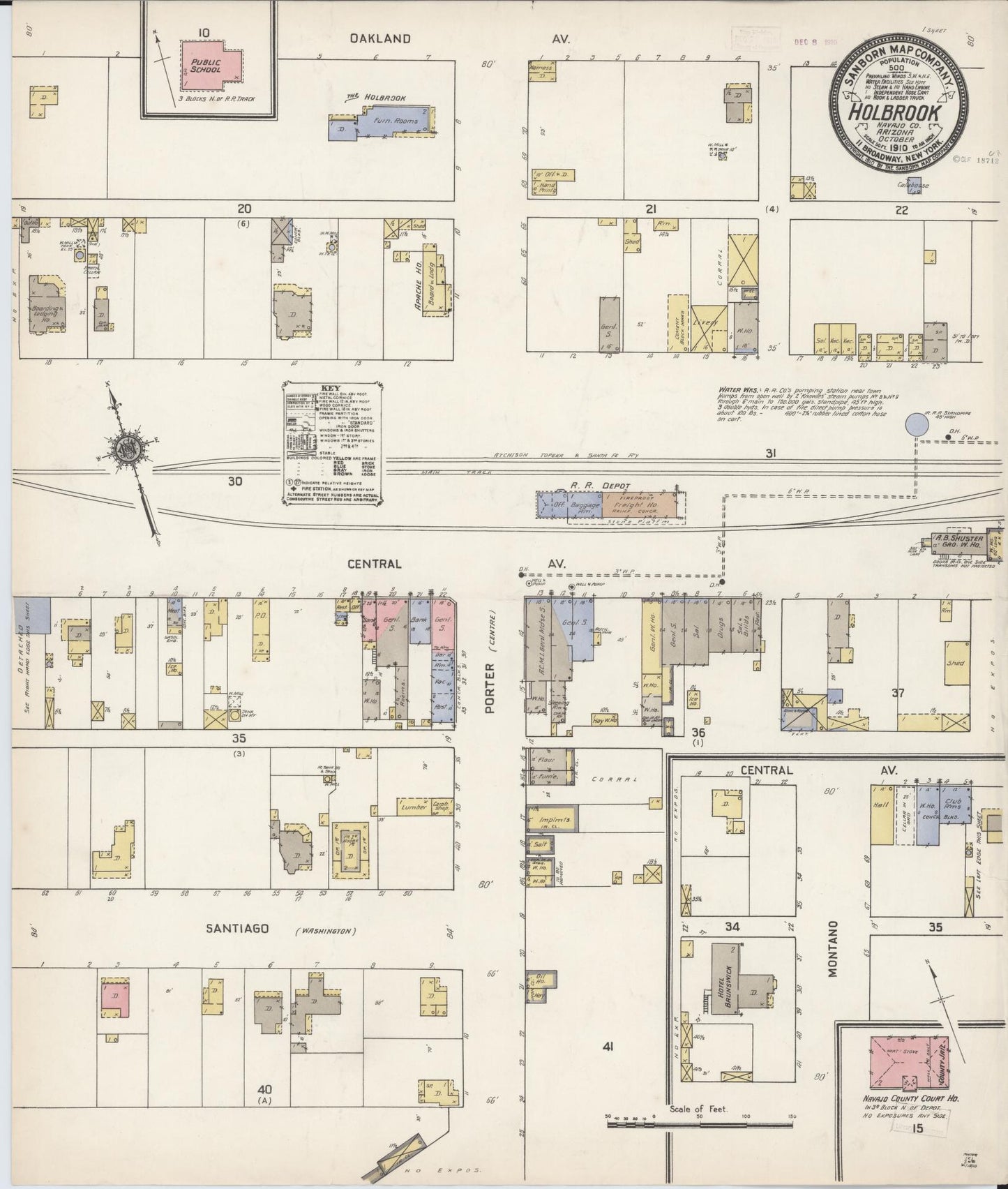 Sanborn Fire Insurance Map from Holbrook, Navajo County, Arizona (1910), Sheet #0001 - Historic Sanborn Fire Insurance Map Print, vintage old map wall art, antique decor, genealogy gift, Arizona Arizona map