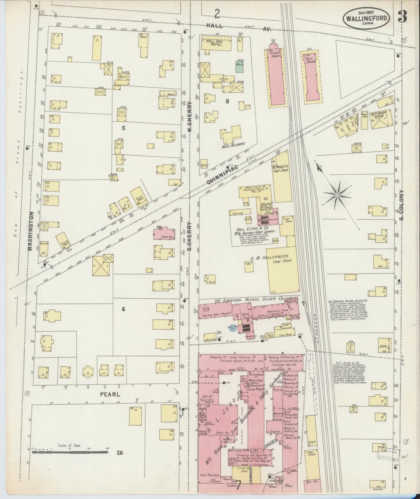 Sanborn Fire Insurance Map from Wallingford, New Haven County, Connecticut (1897), Sheet #0003 - Historic Sanborn Fire Insurance Map Print, vintage old map wall art, antique decor, genealogy gift, Connecticut Connecticut map