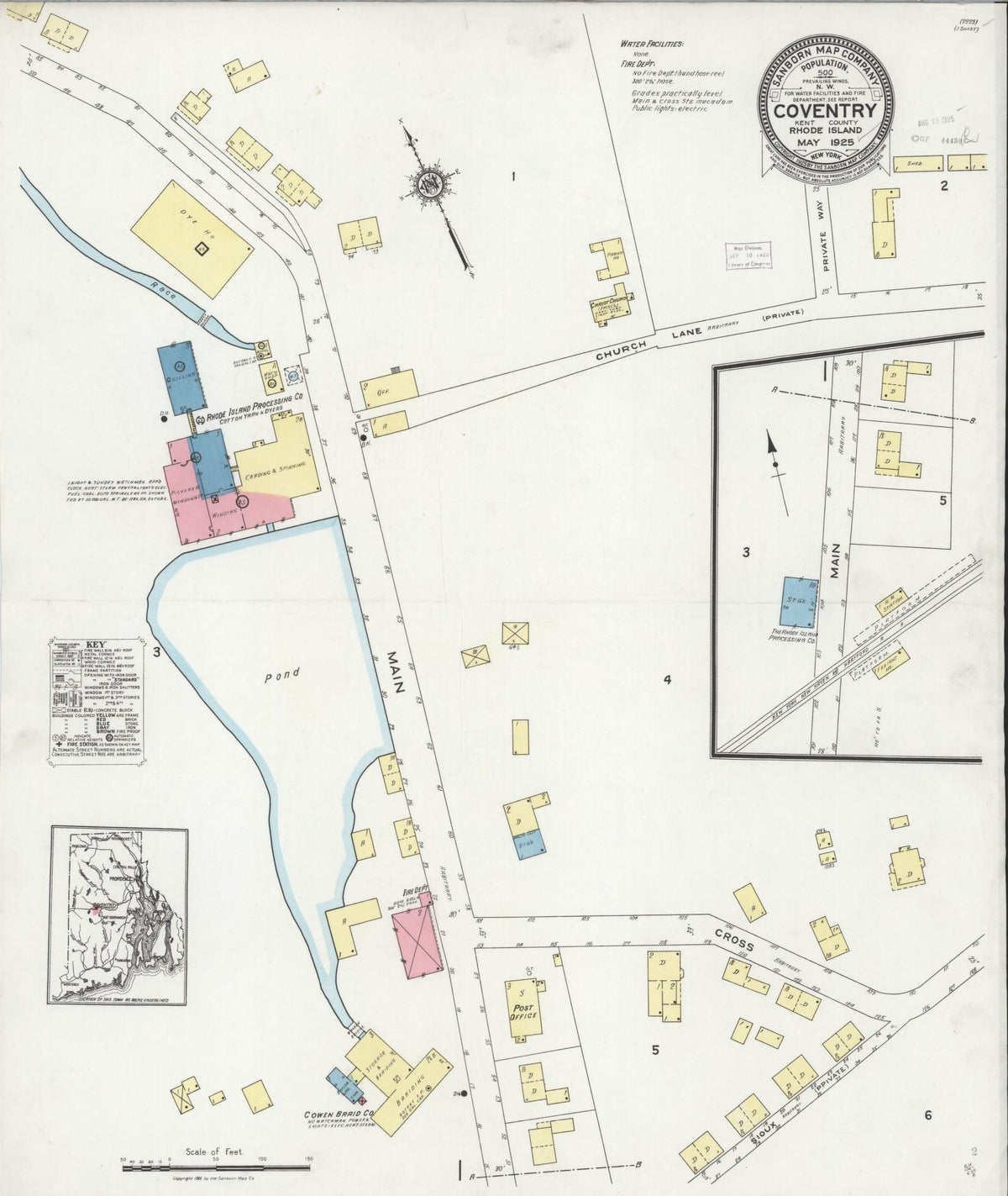 Sanborn Fire Insurance Map from Coventry, Kent County, Rhode Island (1925), Sheet #0001 - Historic Sanborn Fire Insurance Map Print, vintage old map wall art, antique decor, genealogy gift, Rhode Island Rhode Island map