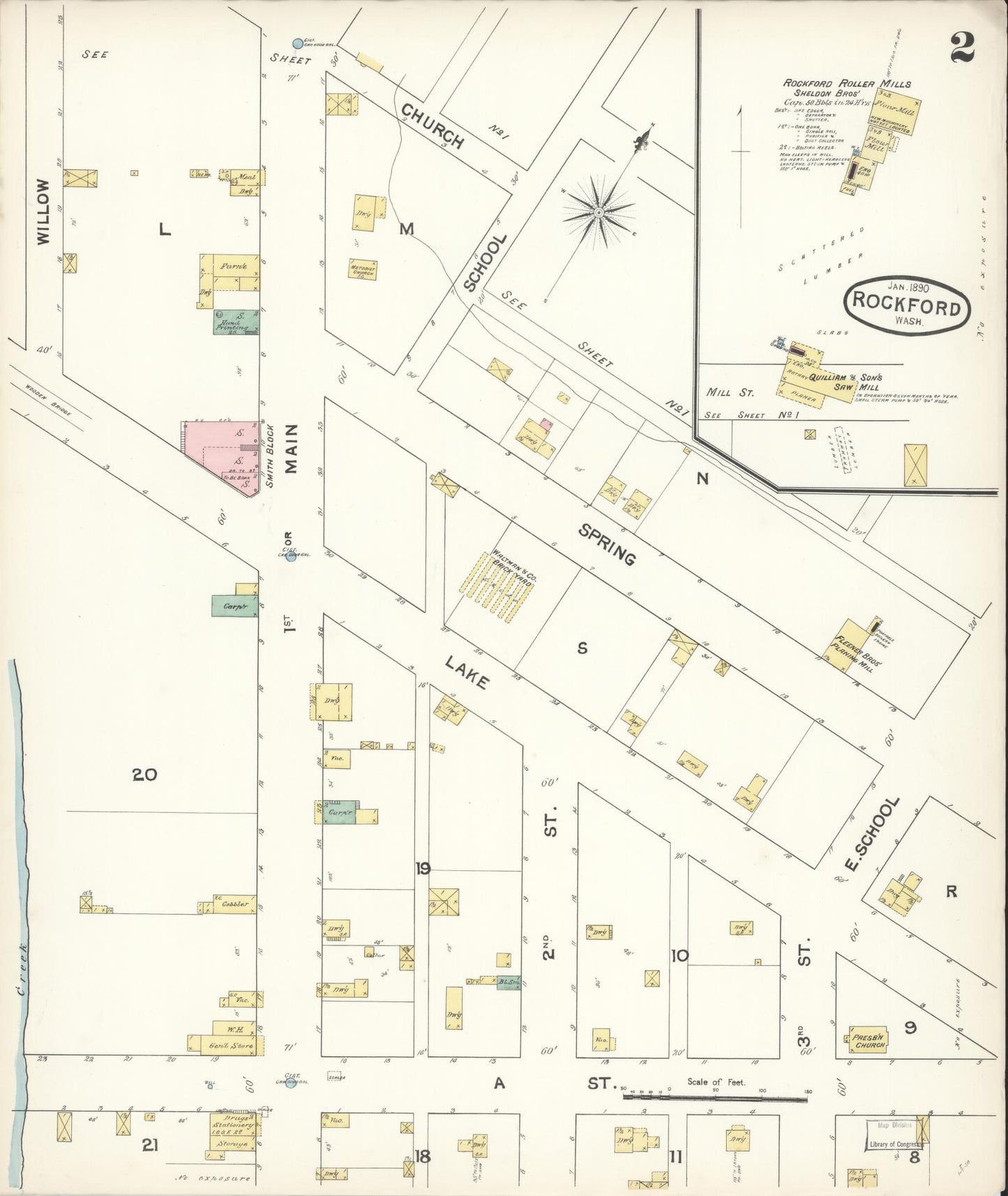 Sanborn Fire Insurance Map from Rockford, Spokane County, Washington (1890), Sheet #0002 - Historic Sanborn Fire Insurance Map Print, vintage old map wall art, antique decor, genealogy gift, Washington Washington map