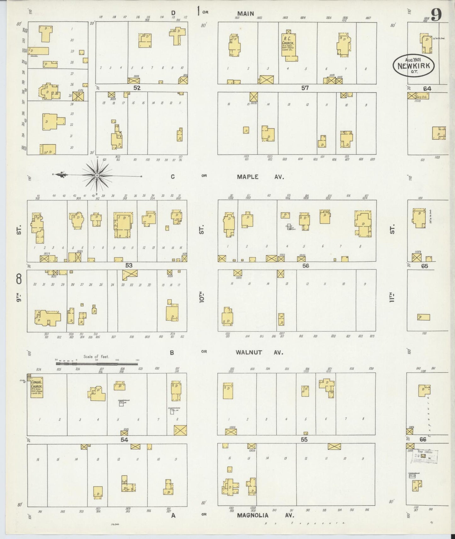 Sanborn Fire Insurance Map from Newkirk, Kay County, Oklahoma (1901), Sheet #0009 - Complete Map Set gallery image, historic Sanborn map, vintage wall art, Oklahoma Oklahoma
