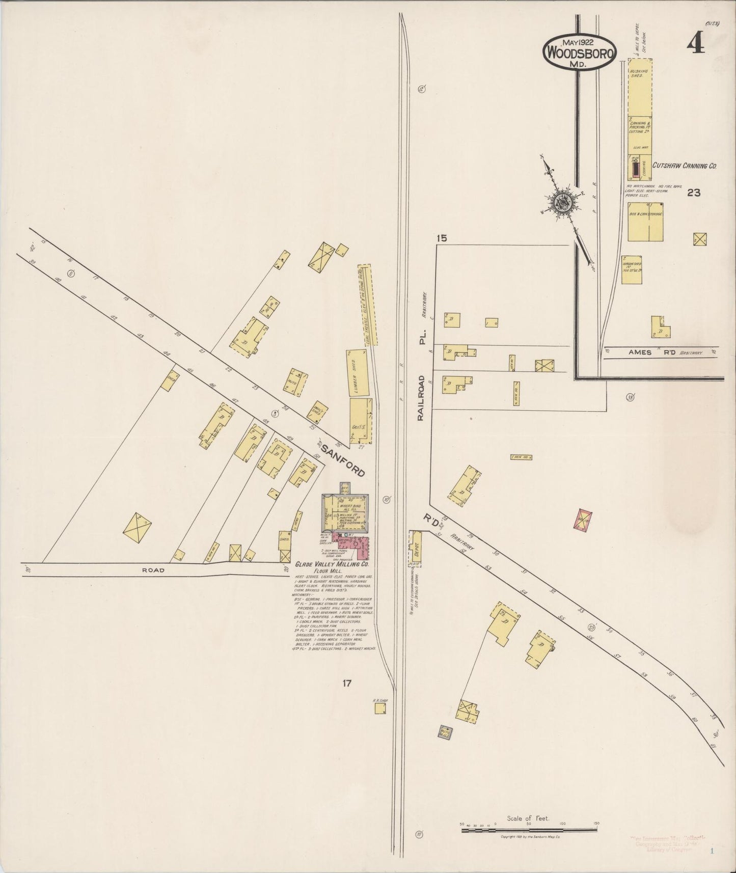 Sanborn Fire Insurance Map from Woodsboro, Frederick County, Maryland (1922), Sheet #0004 - Historic Sanborn Fire Insurance Map Print, vintage old map wall art, antique decor, genealogy gift, Maryland Maryland map
