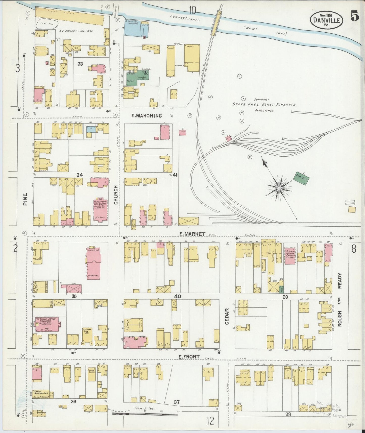 Sanborn Fire Insurance Map from Danville, Montour County, Pennsylvania (1901), Sheet #0005 - Historic Sanborn Fire Insurance Map Print, vintage old map wall art, antique decor, genealogy gift, Pennsylvania Pennsylvania map