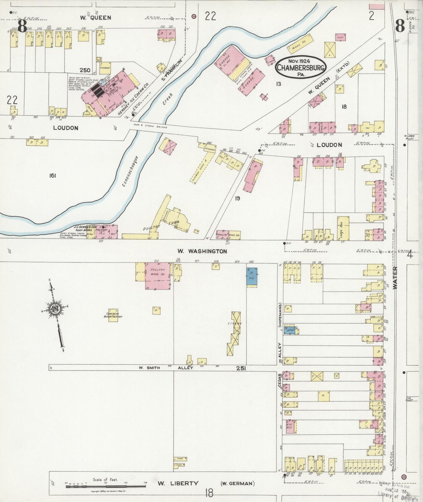 Sanborn Fire Insurance Map from Chambersburg, Franklin County, Pennsylvania (1924), Sheet #0008 - Historic Sanborn Fire Insurance Map Print, vintage old map wall art, antique decor, genealogy gift, Pennsylvania Pennsylvania map