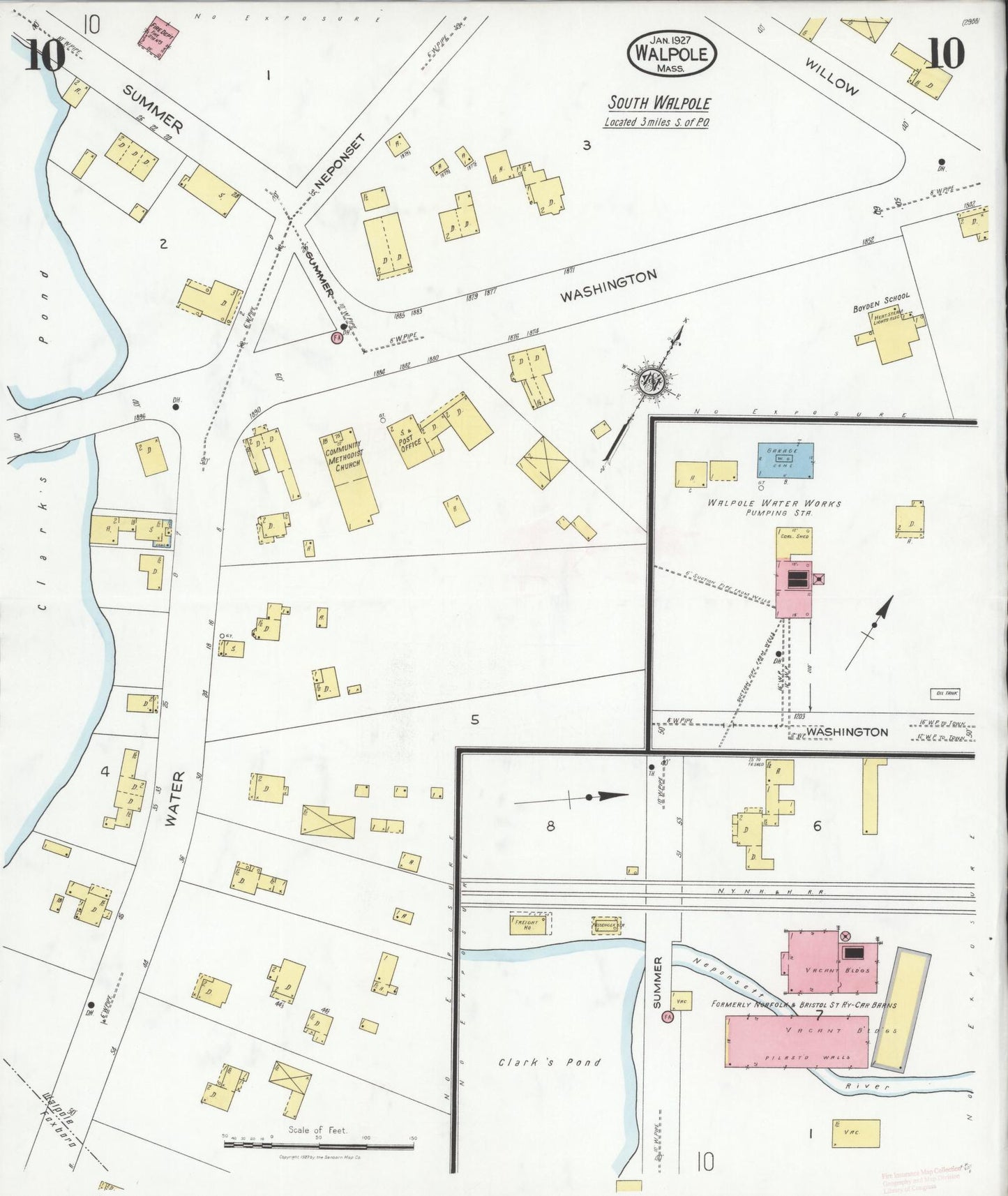 Sanborn Fire Insurance Map from Walpole, Norfolk County, Massachusetts (1927), Sheet #0010 - Complete Map Set gallery image, historic Sanborn map, vintage wall art, Massachusetts Massachusetts