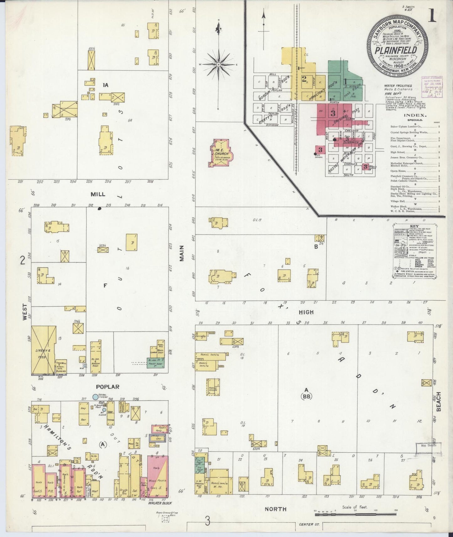 Sanborn Fire Insurance Map from Plainfield, Waushara County, Wisconsin (1908), Sheet #0001 - Historic Sanborn Fire Insurance Map Print, vintage old map wall art, antique decor, genealogy gift, Wisconsin Wisconsin map