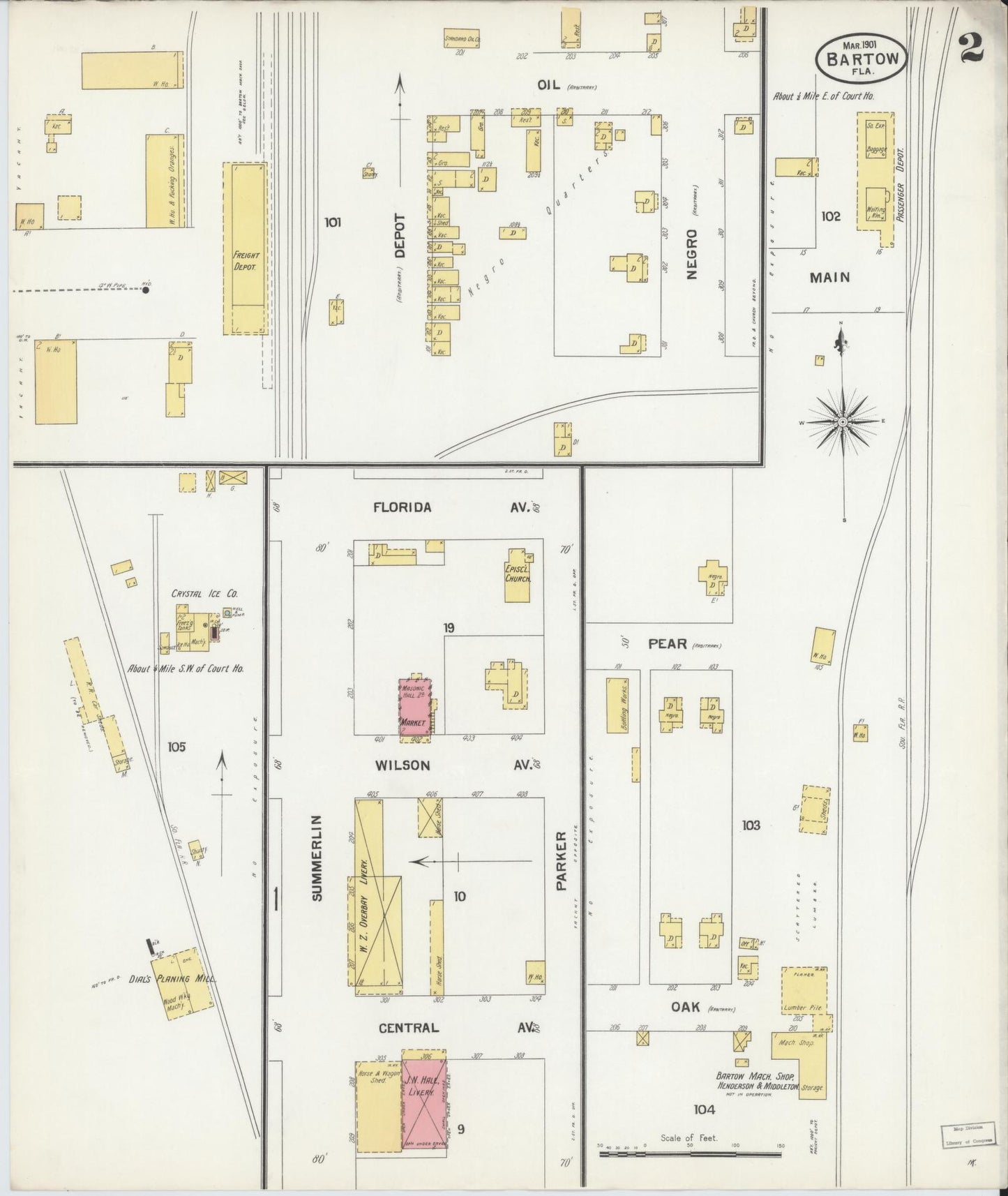Sanborn Fire Insurance Map from Bartow, Polk County, Florida (1901), Sheet #0002 - Historic Sanborn Fire Insurance Map Print, vintage old map wall art, antique decor, genealogy gift, Florida Florida map