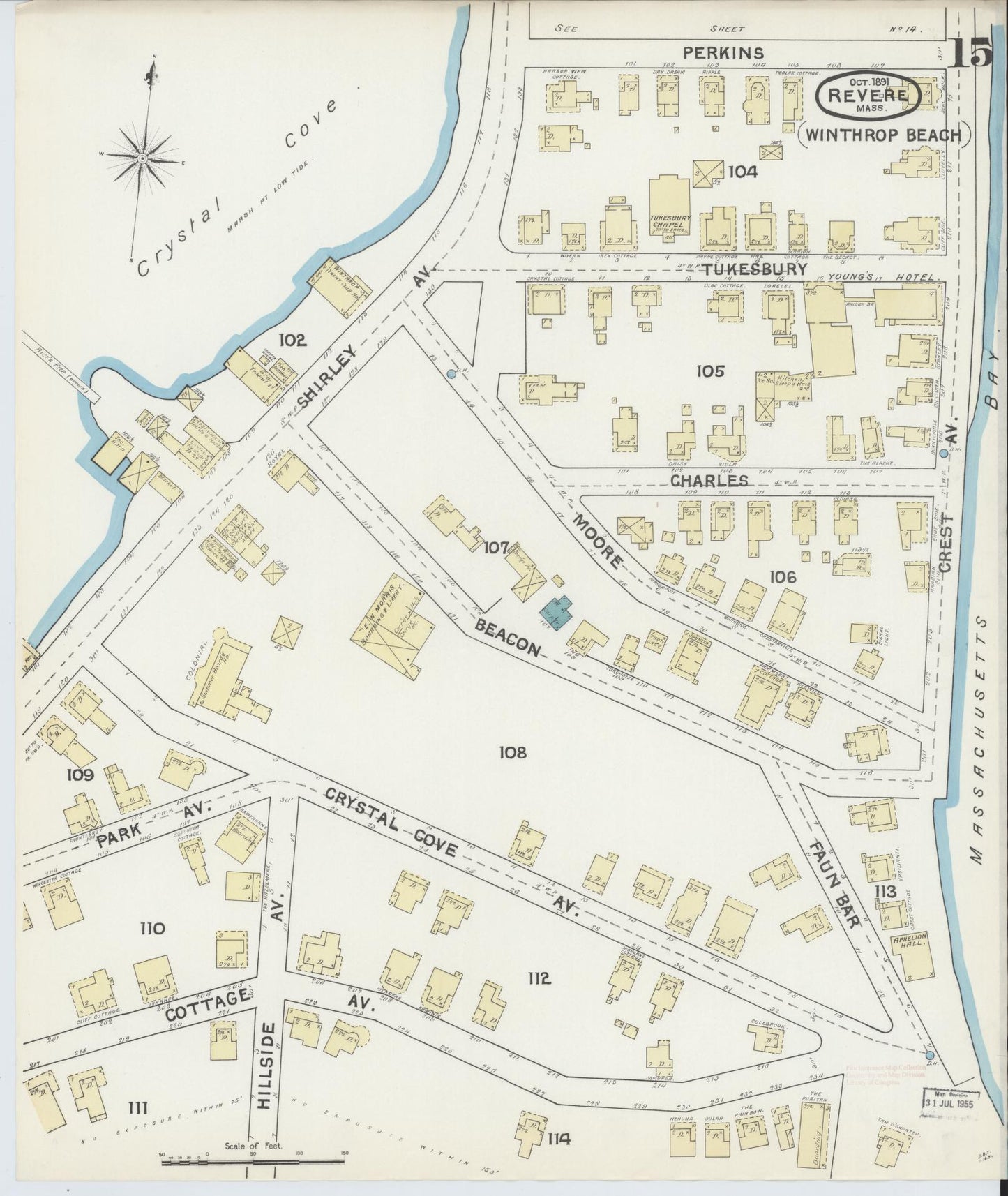 Sanborn Fire Insurance Map from Revere, Suffolk County, Massachusetts (1891), Sheet #0015 - Historic Sanborn Fire Insurance Map Print, vintage old map wall art, antique decor, genealogy gift, Massachusetts Massachusetts map
