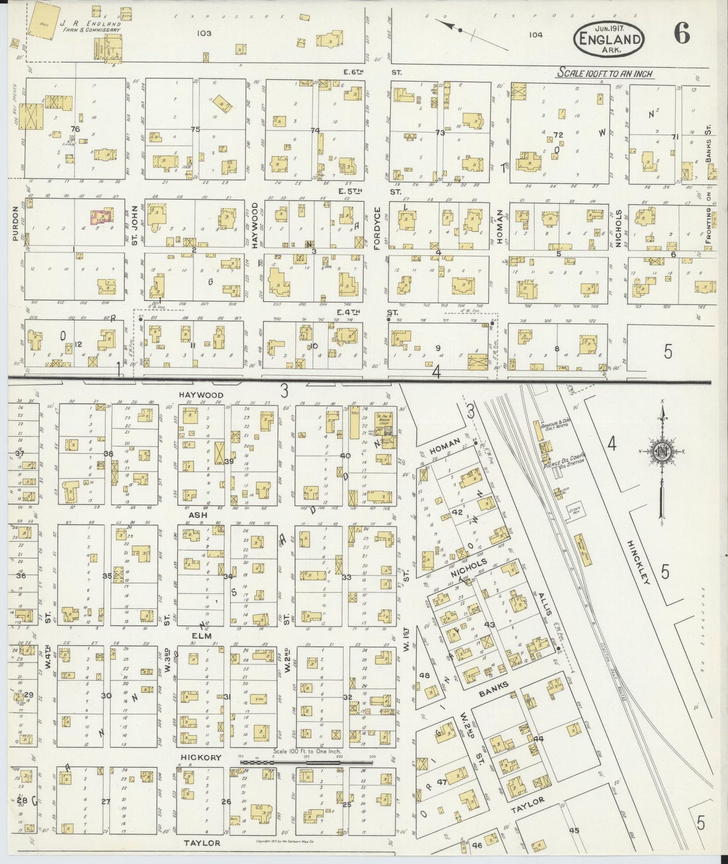 Sanborn Fire Insurance Map from England, Lonoke County, Arkansas (1917), Sheet #0006 - Complete Map Set gallery image, historic Sanborn map, vintage wall art, Arkansas Arkansas