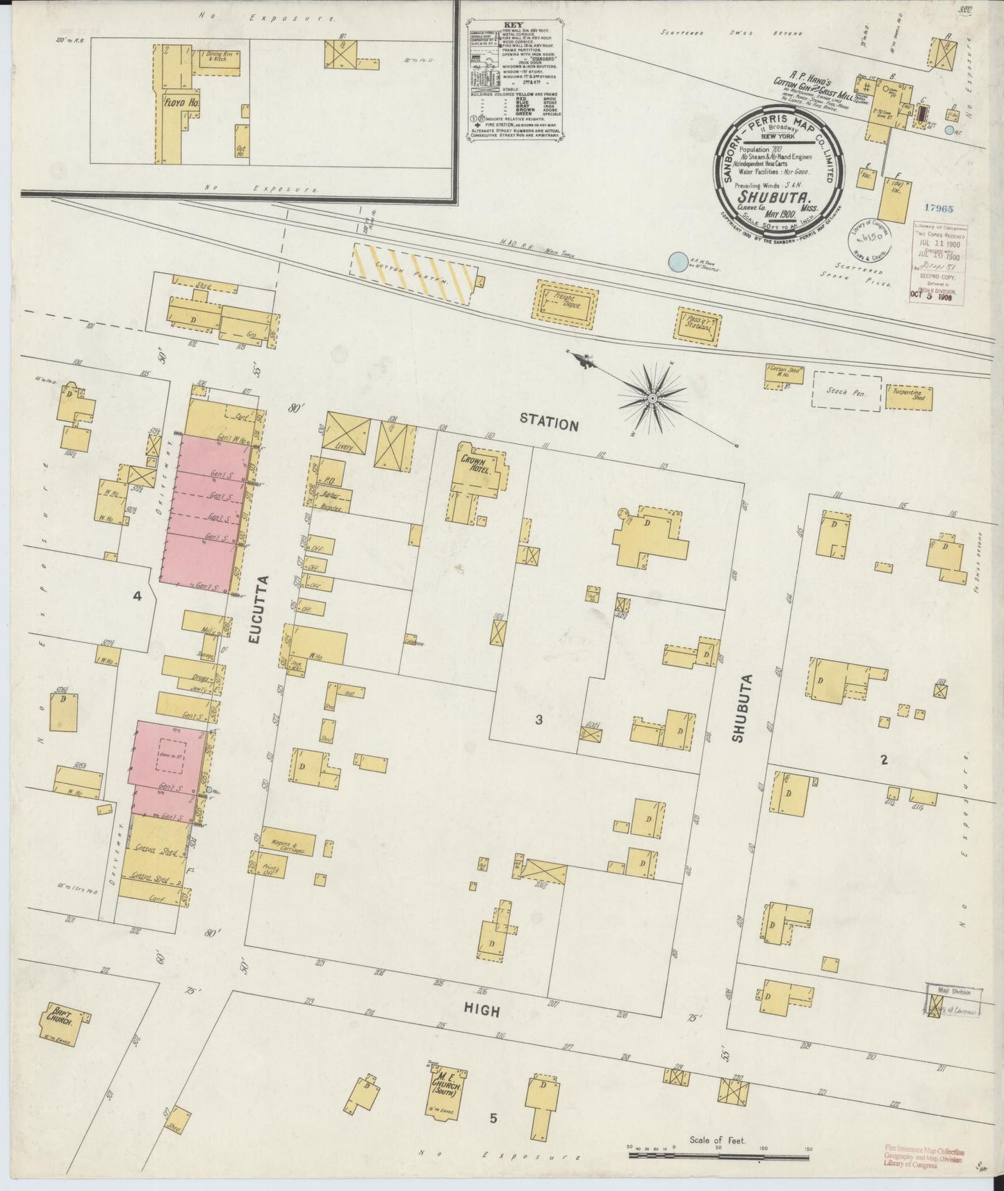 Sanborn Fire Insurance Map from Shubuta, Clarke County, Mississippi (1900), Sheet #0001 - Historic Sanborn Fire Insurance Map Print, vintage old map wall art, antique decor, genealogy gift, Mississippi Mississippi map