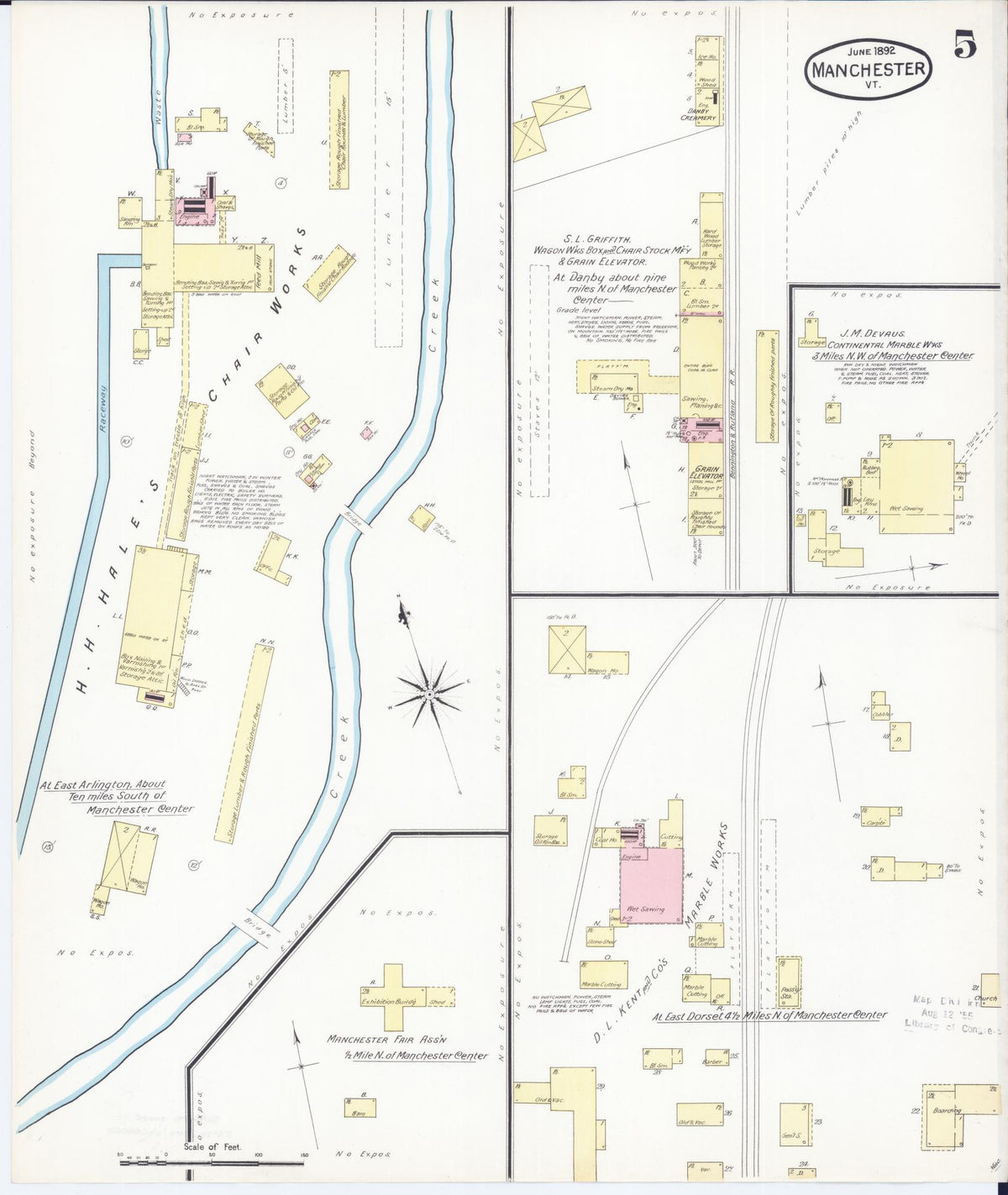 Sanborn Fire Insurance Map from Manchester, Bennington County, Vermont (1892), Sheet #0005 - Historic Sanborn Fire Insurance Map Print, vintage old map wall art, antique decor, genealogy gift, Vermont Vermont map