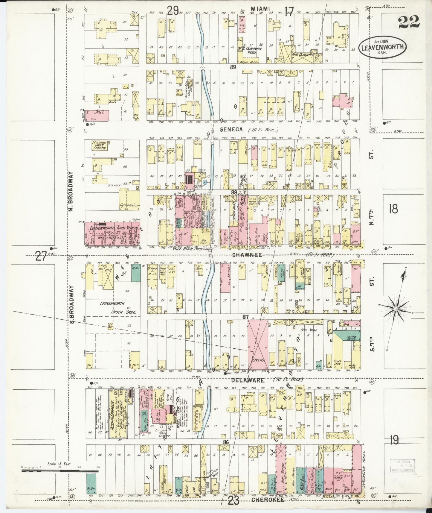 Sanborn Fire Insurance Map from Leavenworth, Leavenworth County, Kansas (1897), Sheet #0023 - Historic Sanborn Fire Insurance Map Print, vintage old map wall art, antique decor, genealogy gift, Kansas Kansas map