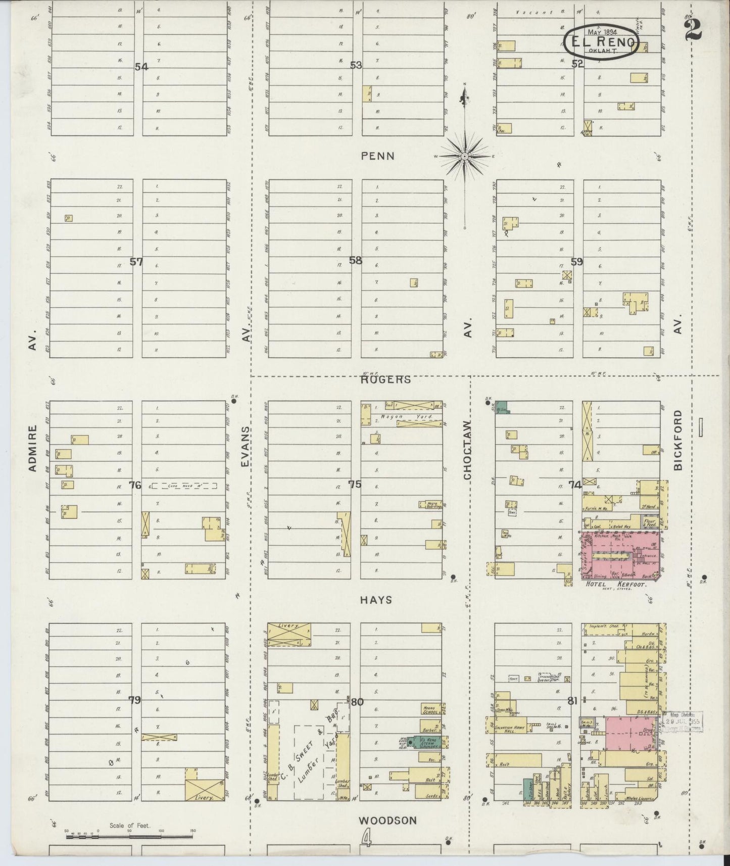 Sanborn Fire Insurance Map from El Reno, Canadian County, Oklahoma (1894), Sheet #0002 - Historic Sanborn Fire Insurance Map Print, vintage old map wall art, antique decor, genealogy gift, Oklahoma Oklahoma map